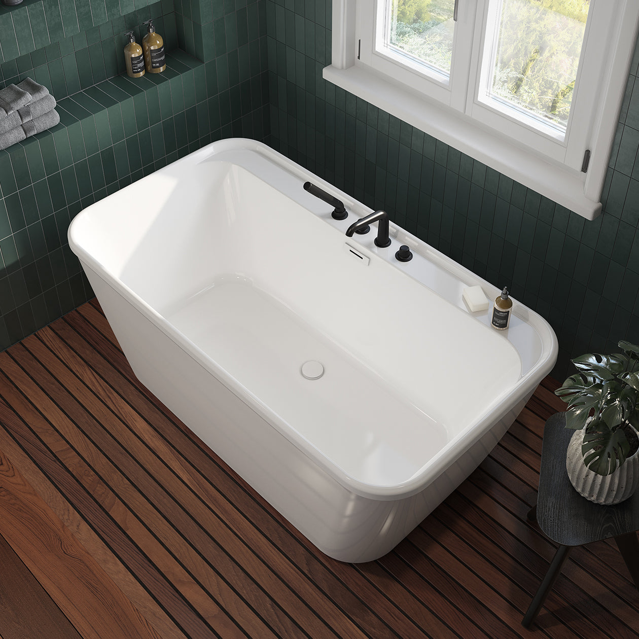 Maax Pocono 58 x 32 AcrylX Freestanding Center Drain Bathtub with White Skirt