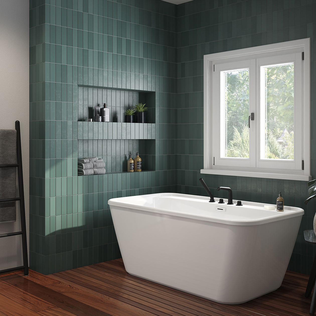 Maax Pocono 58 x 32 AcrylX Freestanding Center Drain Bathtub with White Skirt