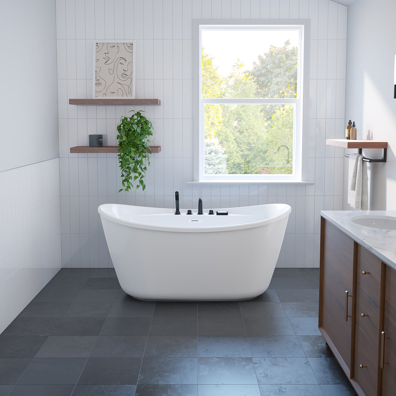 Maax Sonoma 58 x 32 AcrylX Freestanding Center Drain Bathtub with White Skirt