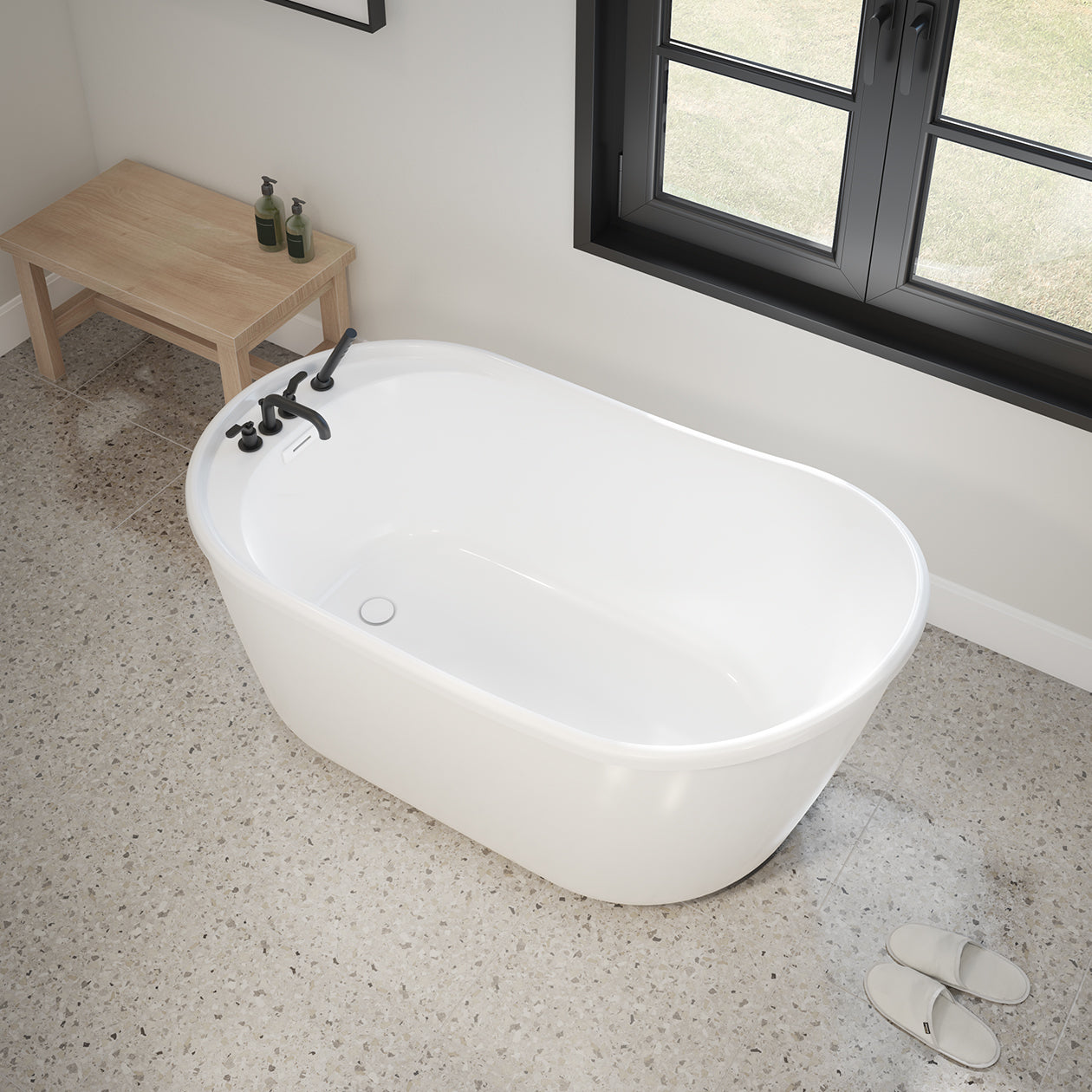 Maax Finlay 58 x 32 AcrylX Freestanding End Drain Bathtub with White Skirt