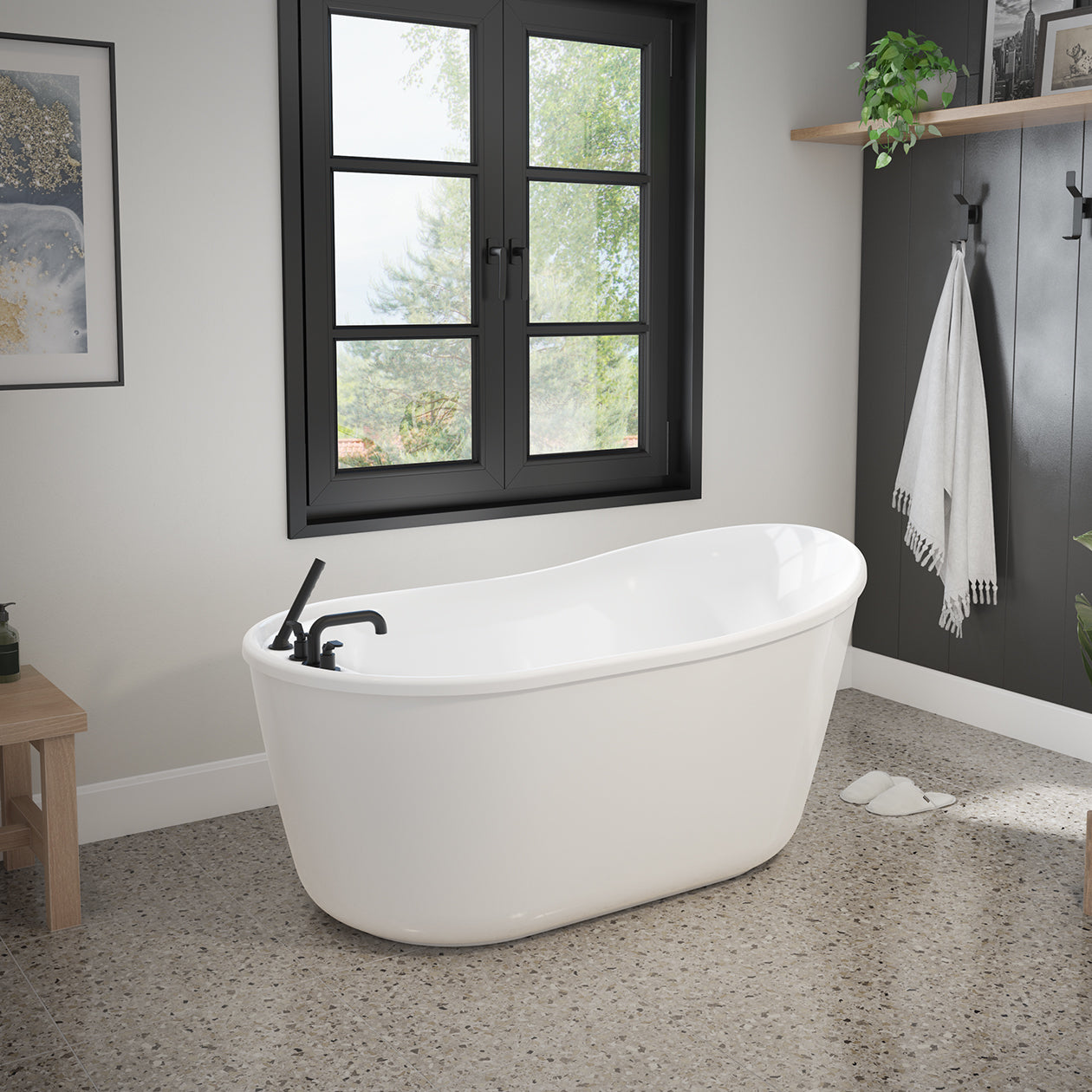 Maax Finlay 58 x 32 AcrylX Freestanding End Drain Bathtub with White Skirt