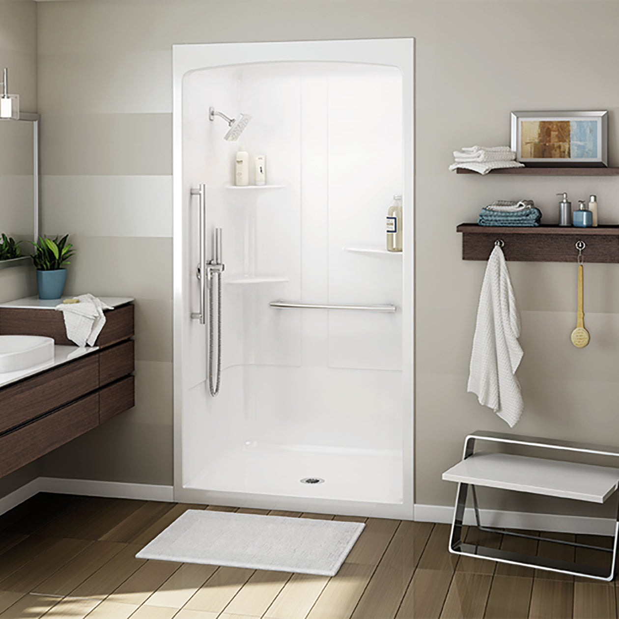 Maax Allia SHR-4834 Acrylic Alcove Center Drain Three-Piece Shower