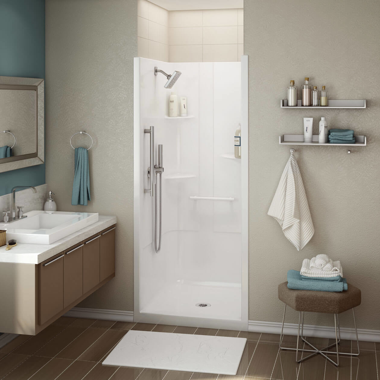 Maax Allia SH-3636 Acrylic Alcove Center Drain No Seat One-Piece Shower