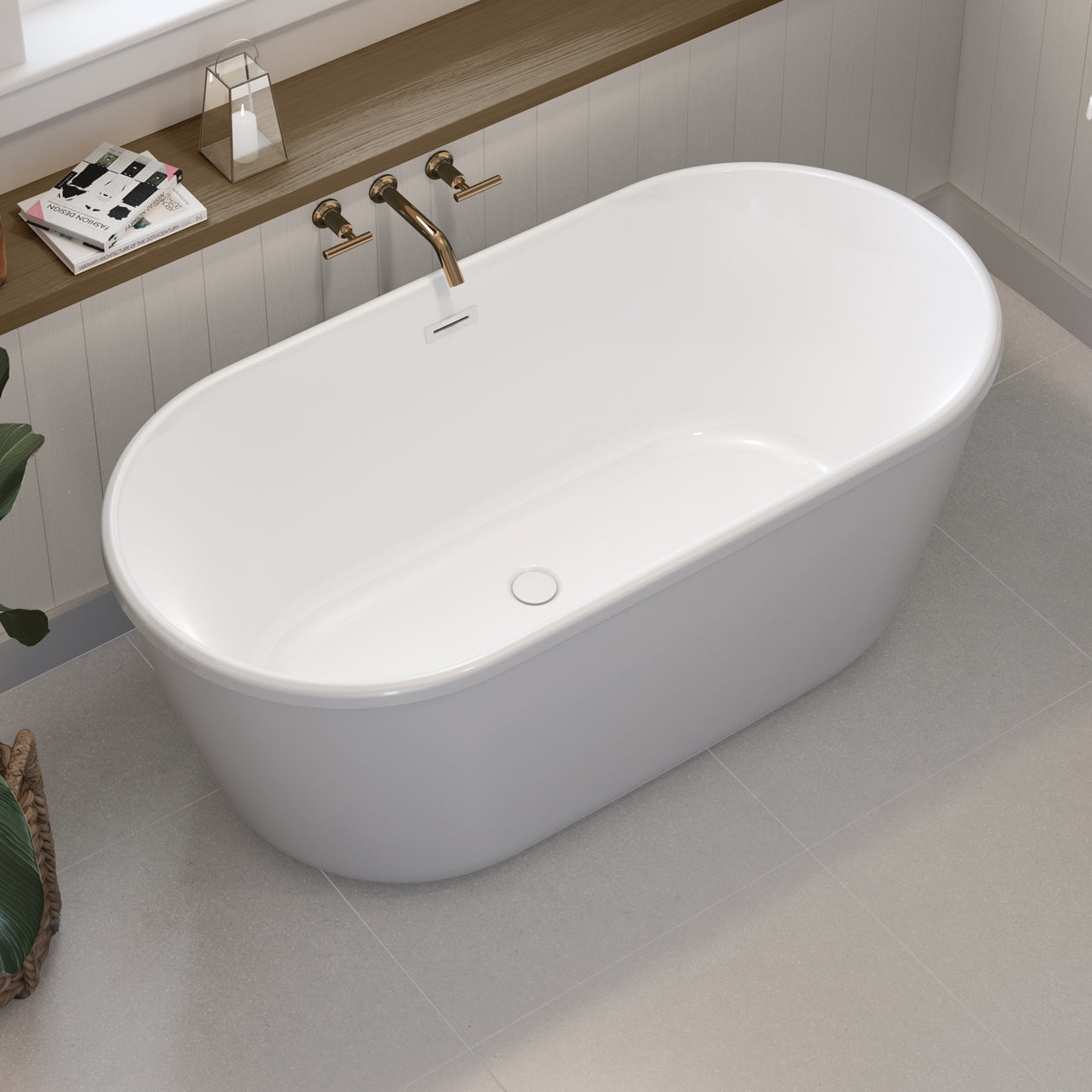 Maax Golan 5829 AcrylX Freestanding Center Drain Bathtub with White Skirt