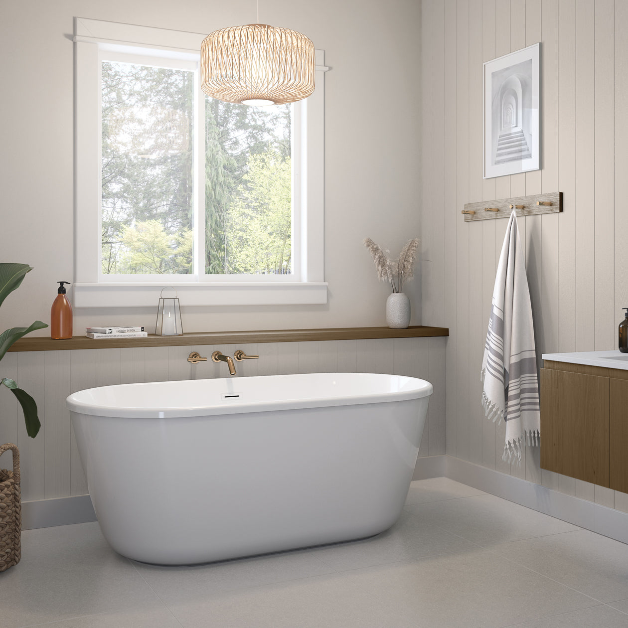Maax Golan 5829 AcrylX Freestanding Center Drain Bathtub with White Skirt