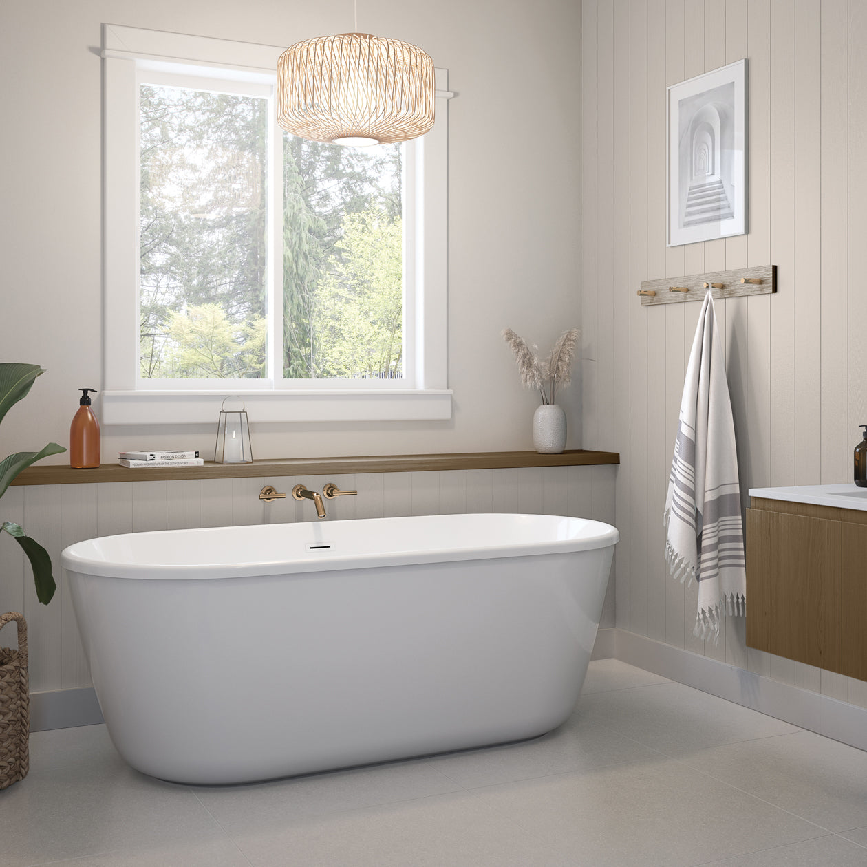 Maax Golan 6429 AcrylX Freestanding Center Drain Bathtub with White Skirt