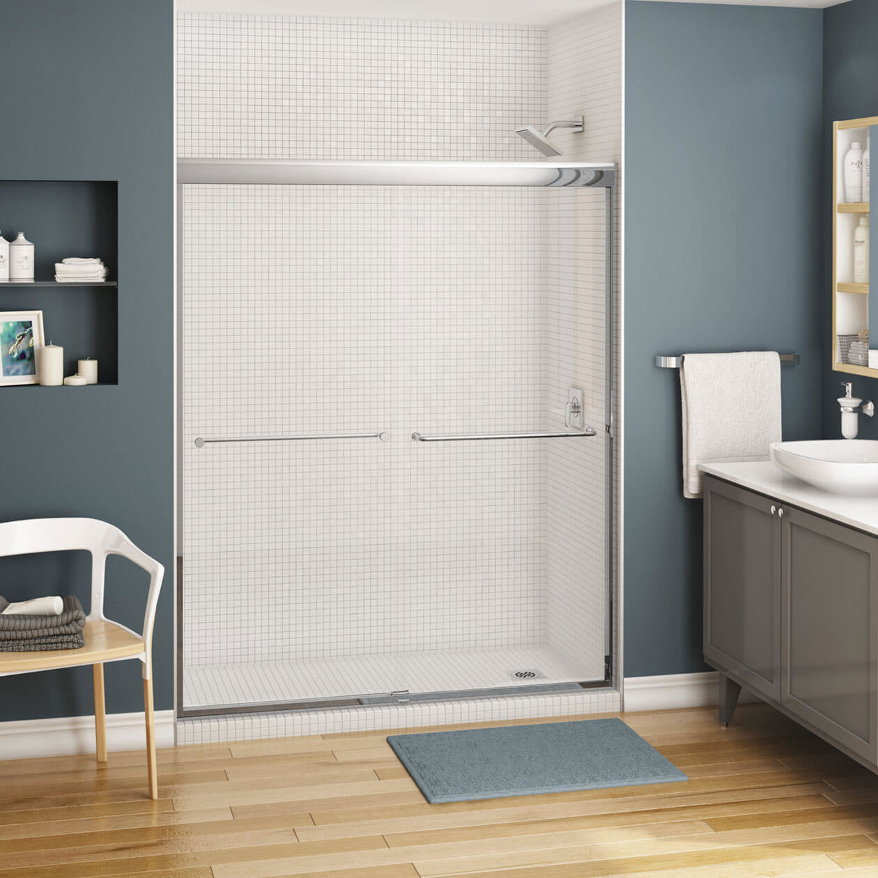 Maax Kameleon 55-59 x 71 in. 8 mm Bypass Shower Door for Alcove Installation with Clear glass