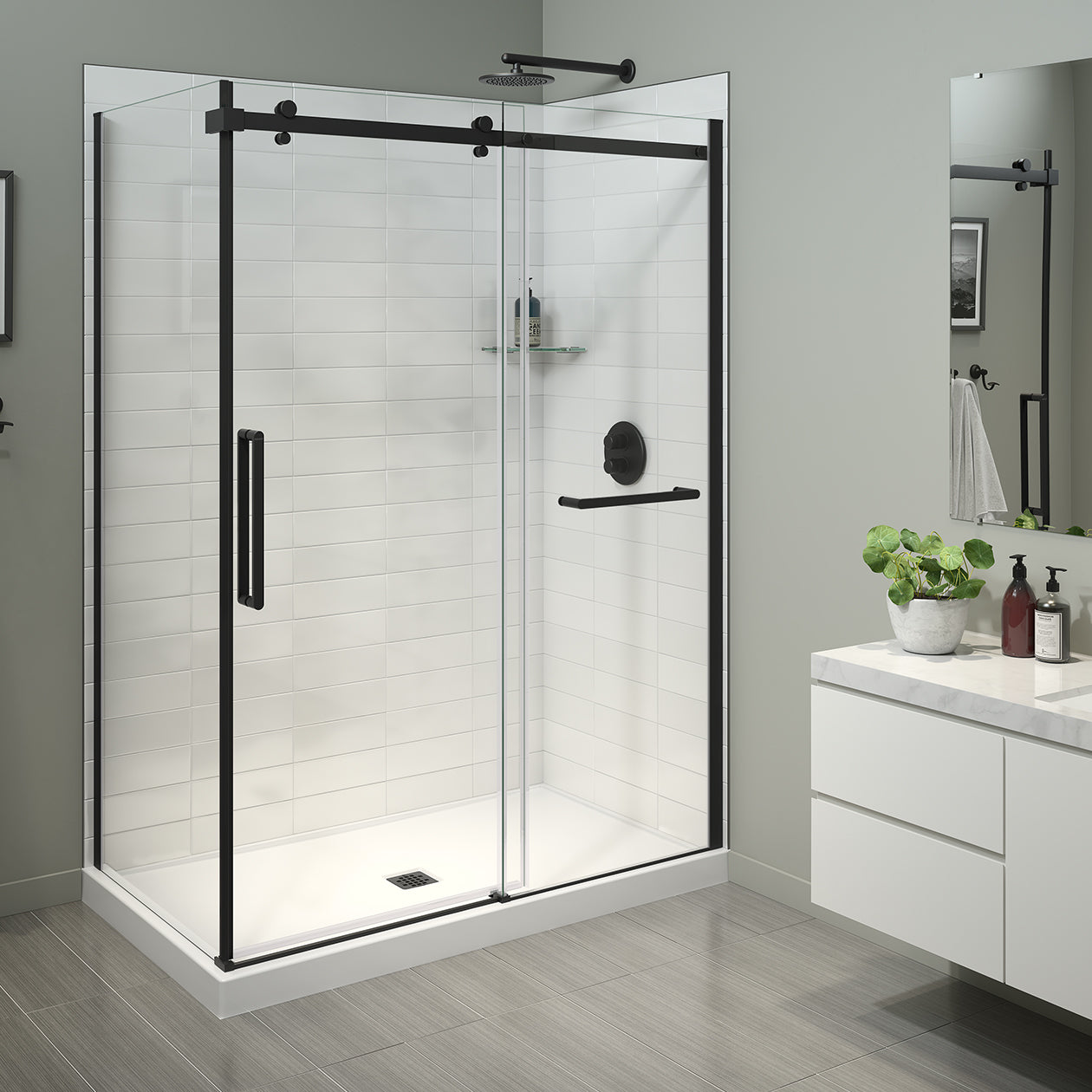 Maax Halo Pro 60 x 32 x 78 3/4 in. 8mm Sliding Shower Door with Towel Bar for Corner Installation with Clear glass