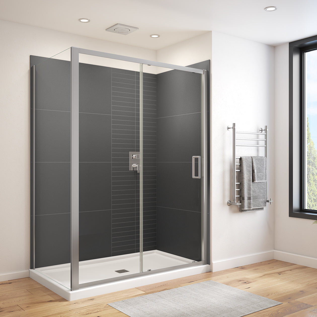 Maax Connect Pro 55 ½-57 x 76 in. 6mm Sliding Shower Door for Alcove Installation with Clear glass in Matte Black