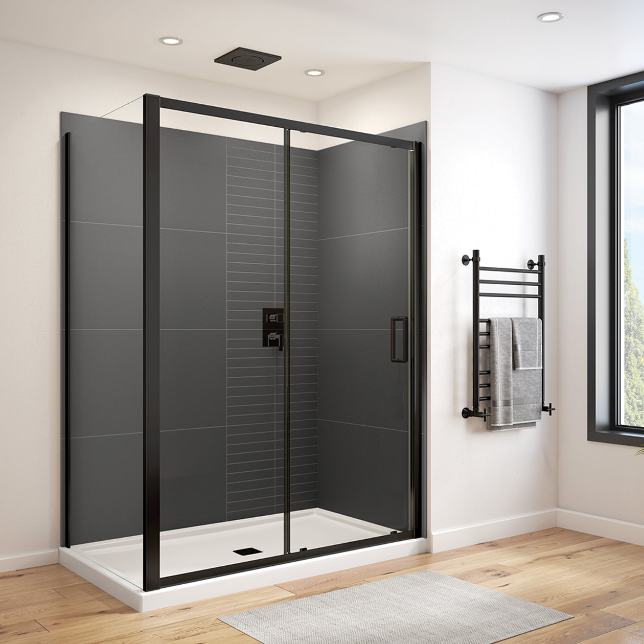 Maax Connect Pro 55 ½-57 x 76 in. 6mm Sliding Shower Door for Alcove Installation with Clear glass in Matte Black