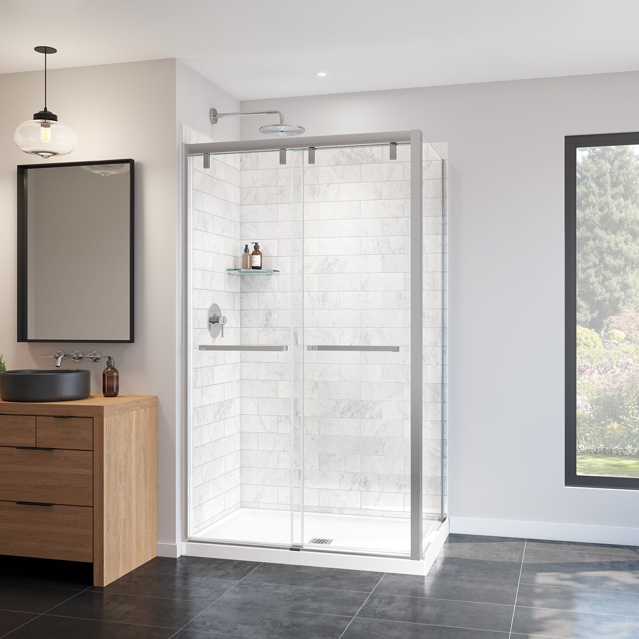 Maax Uptown 44-47 x 76 in. 8 mm Bypass Shower Door for Alcove Installation with Clear glass