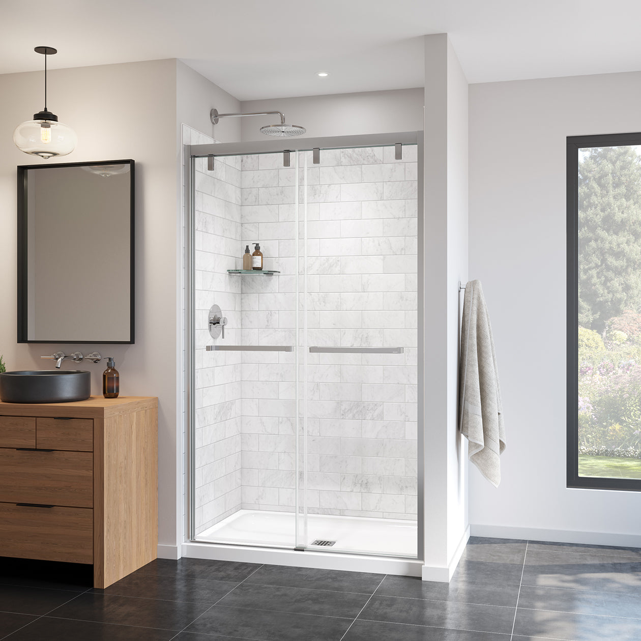 Maax Uptown 44-47 x 76 in. 8 mm Bypass Shower Door for Alcove Installation with Clear glass