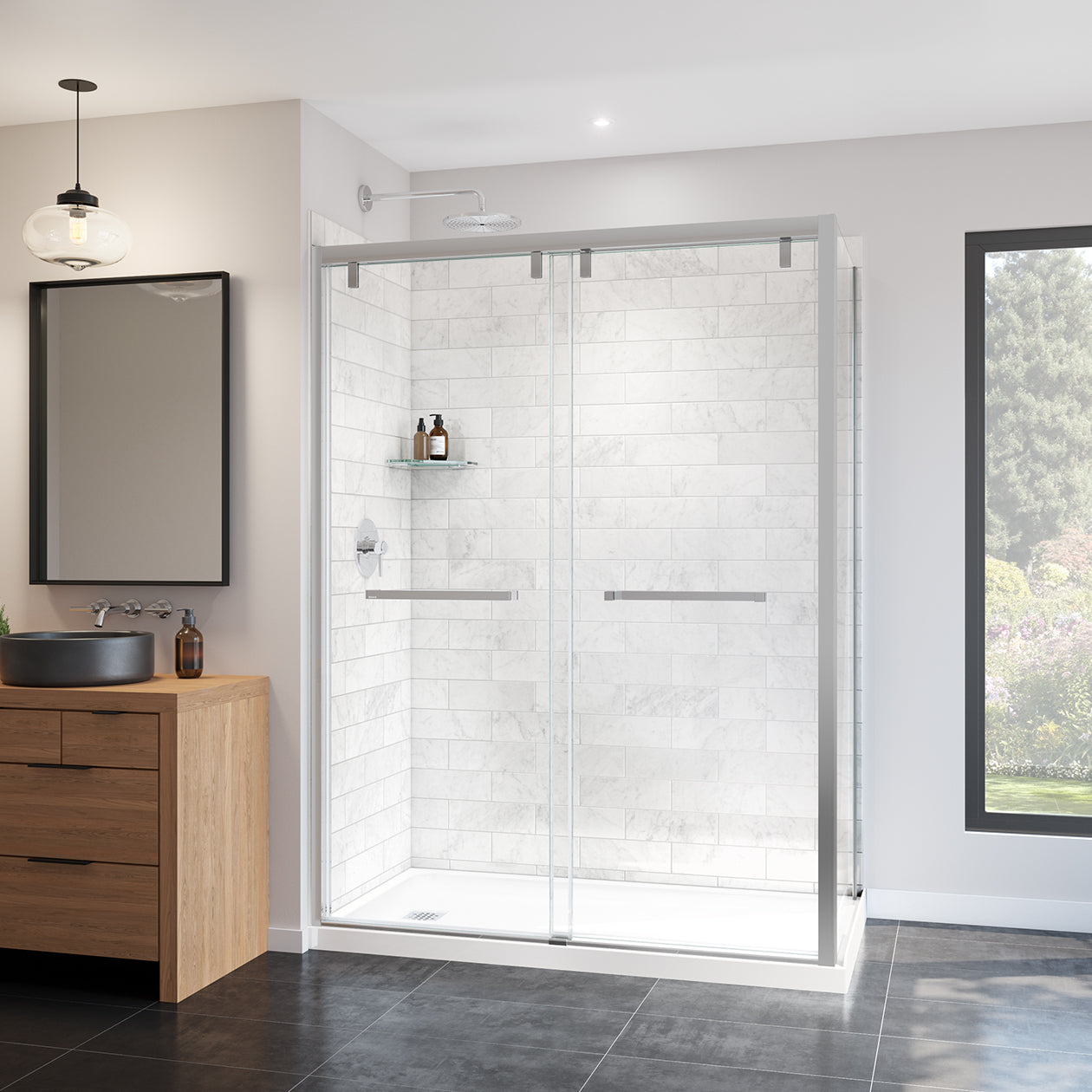 Maax Uptown 56-59 x 76 in. 8 mm Bypass Shower Door for Alcove Installation with Clear glass