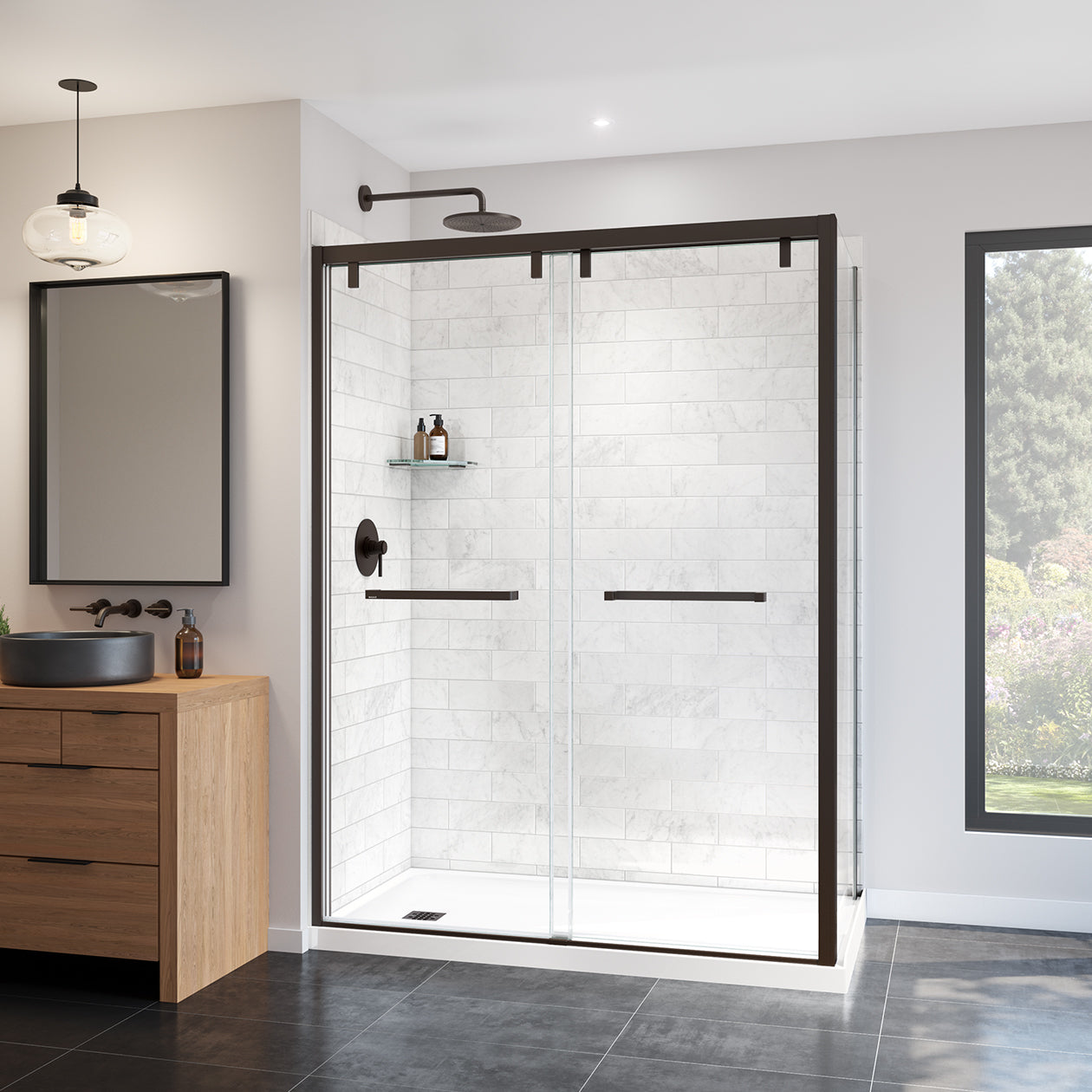 Maax Uptown 56-59 x 76 in. 8 mm Bypass Shower Door for Alcove Installation with Clear glass
