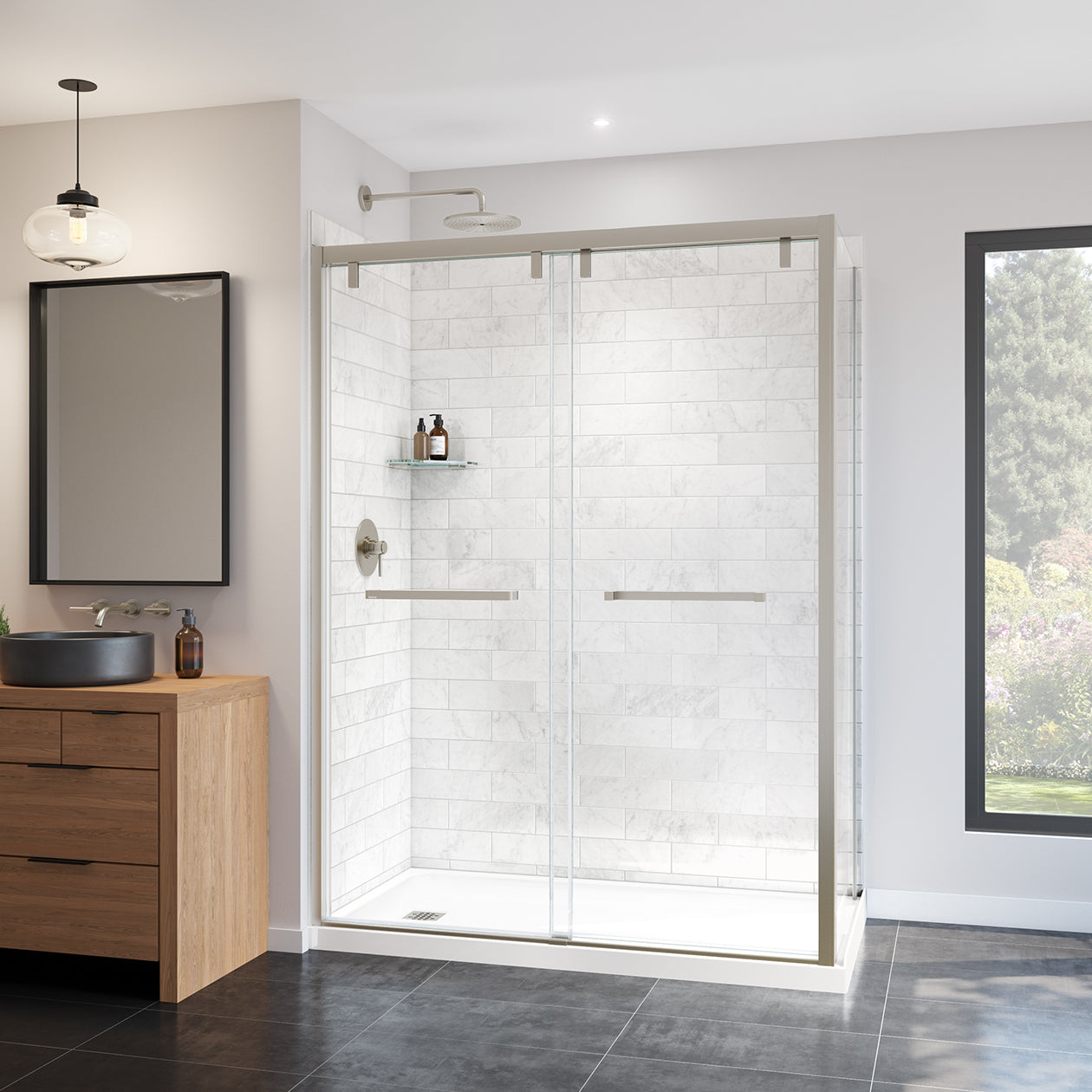 Maax Uptown 56-59 x 76 in. 8 mm Bypass Shower Door for Alcove Installation with Clear glass