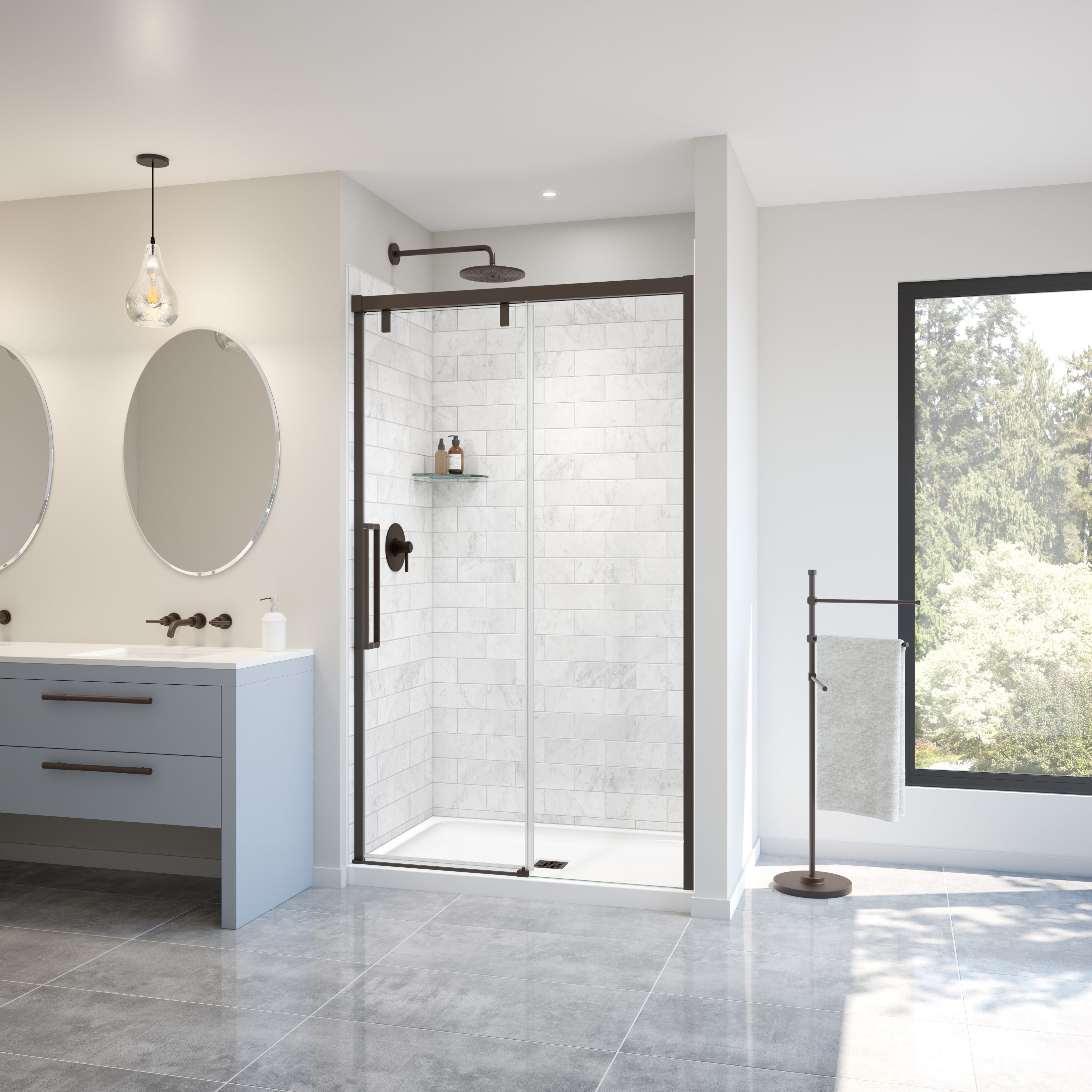 Maax Uptown 44-47 x 76 in. 8 mm Sliding Shower Door for Alcove Installation with Clear glass