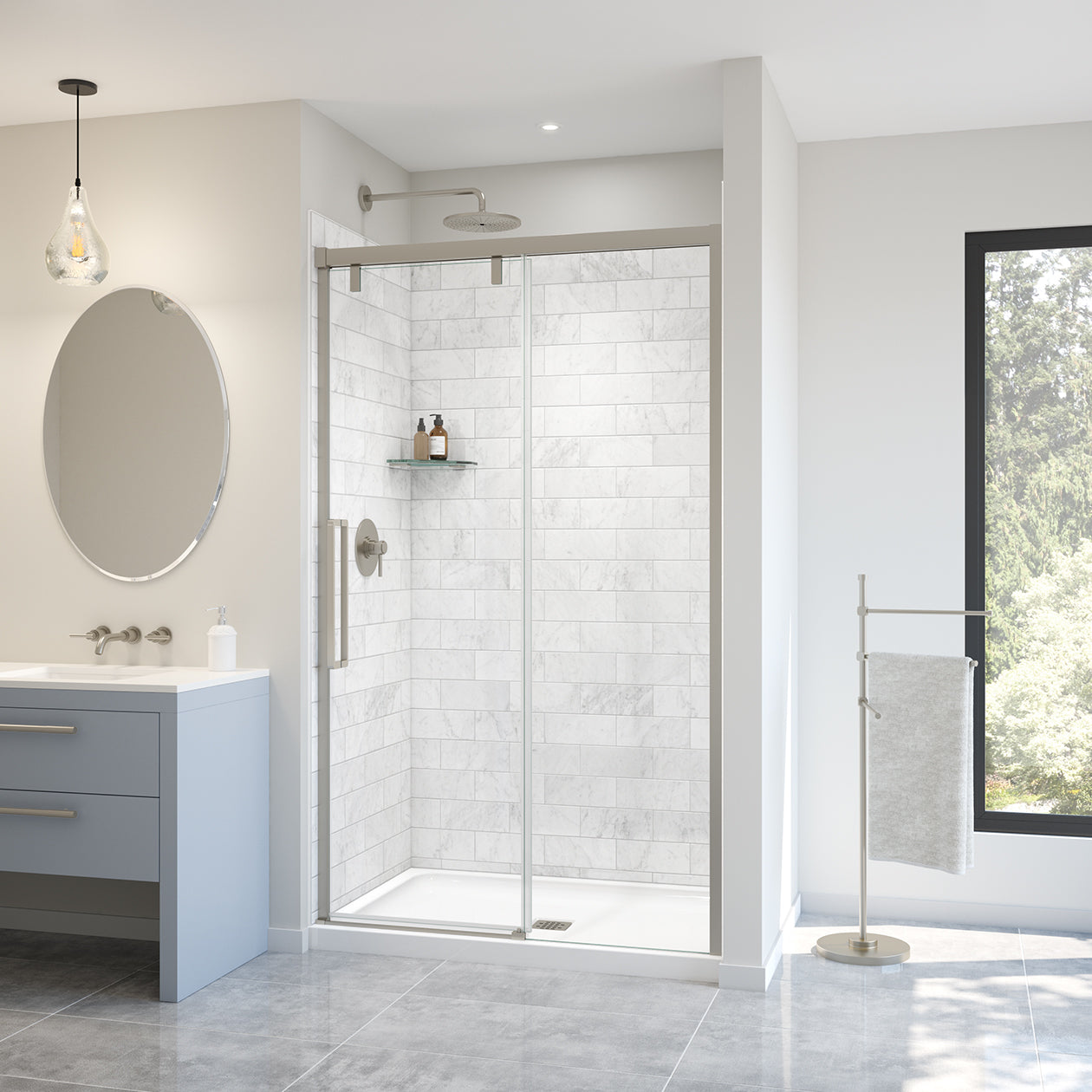 Maax Uptown 44-47 x 76 in. 8 mm Sliding Shower Door for Alcove Installation with Clear glass