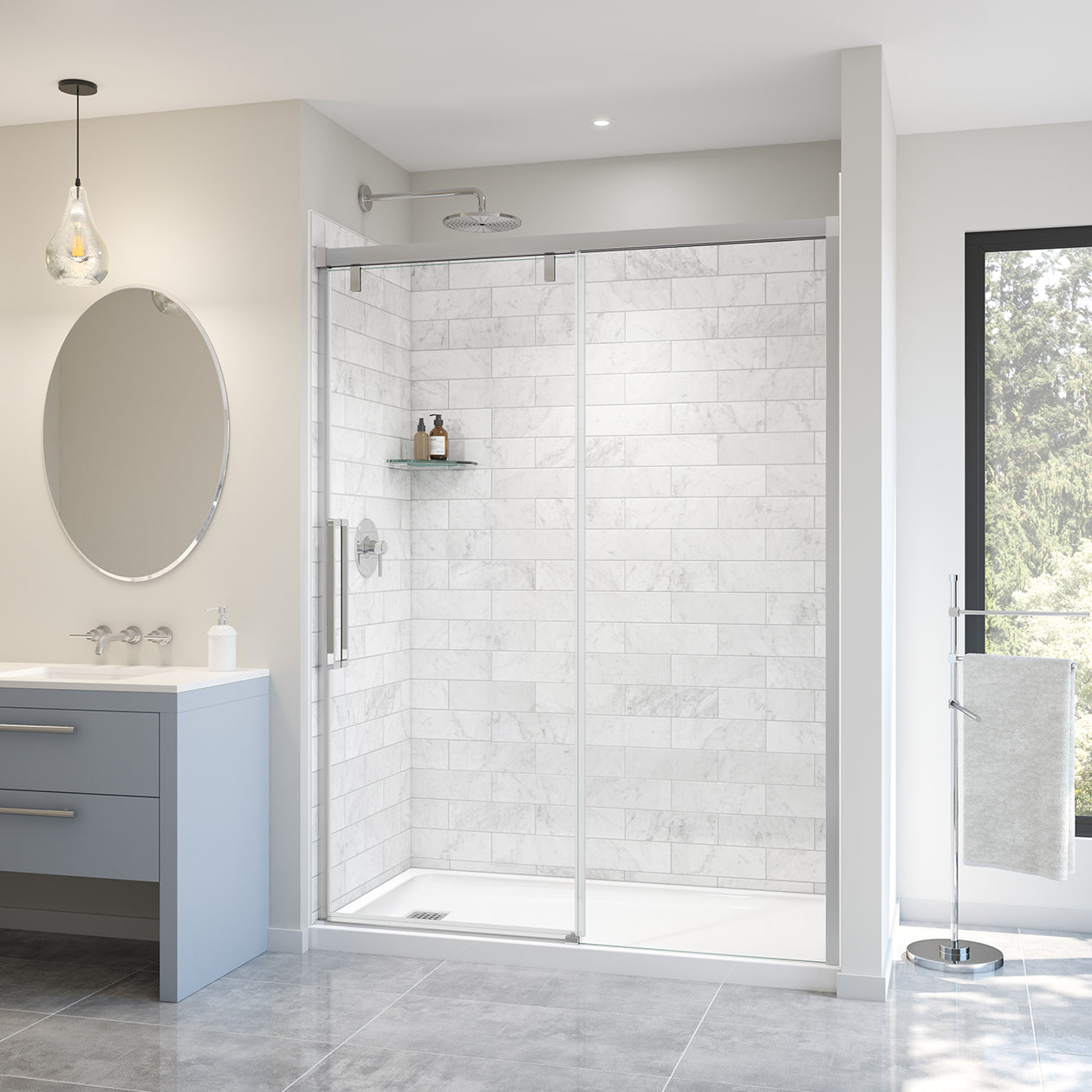 Maax Uptown 56-59 x 76 in. 8 mm Sliding Shower Door for Alcove Installation with Clear glass