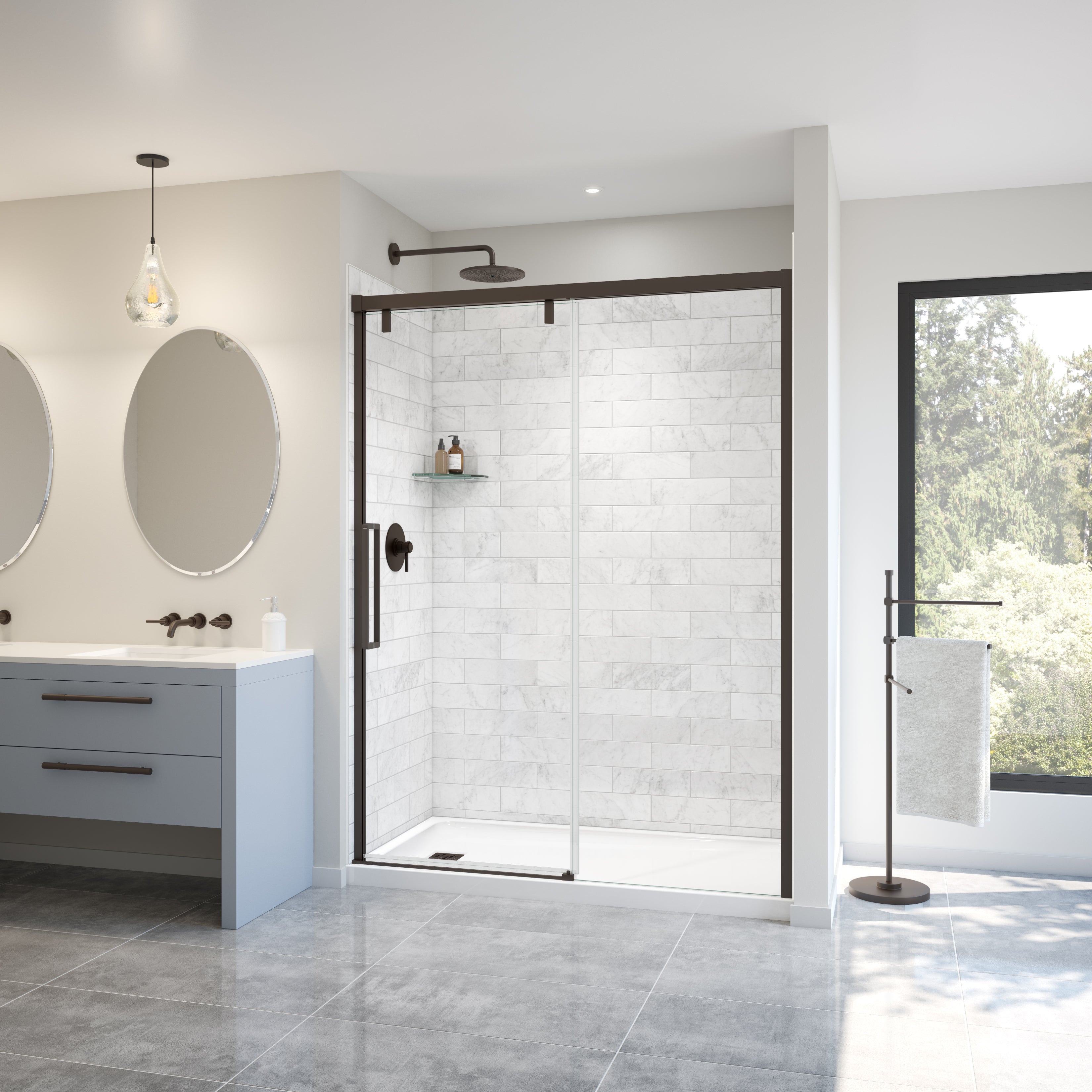 Maax Uptown 56-59 x 76 in. 8 mm Sliding Shower Door for Alcove Installation with Clear glass