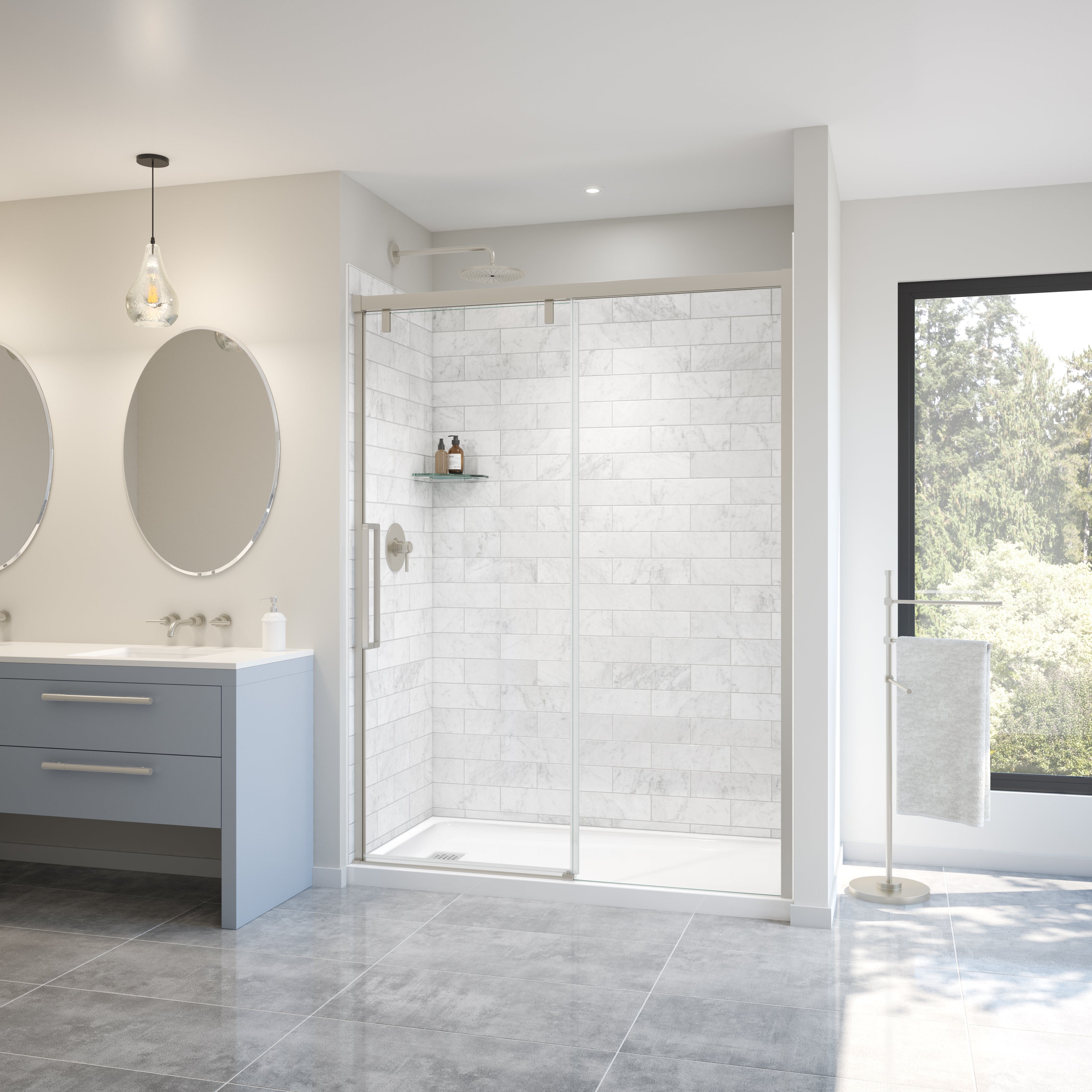 Maax Uptown 56-59 x 76 in. 8 mm Sliding Shower Door for Alcove Installation with Clear glass