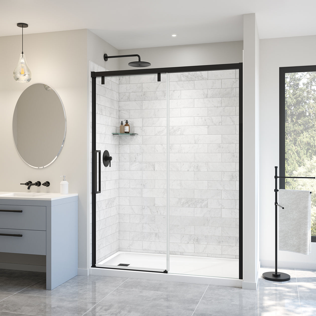 Maax Uptown 56-59 x 76 in. 8 mm Sliding Shower Door for Alcove Installation with Clear glass