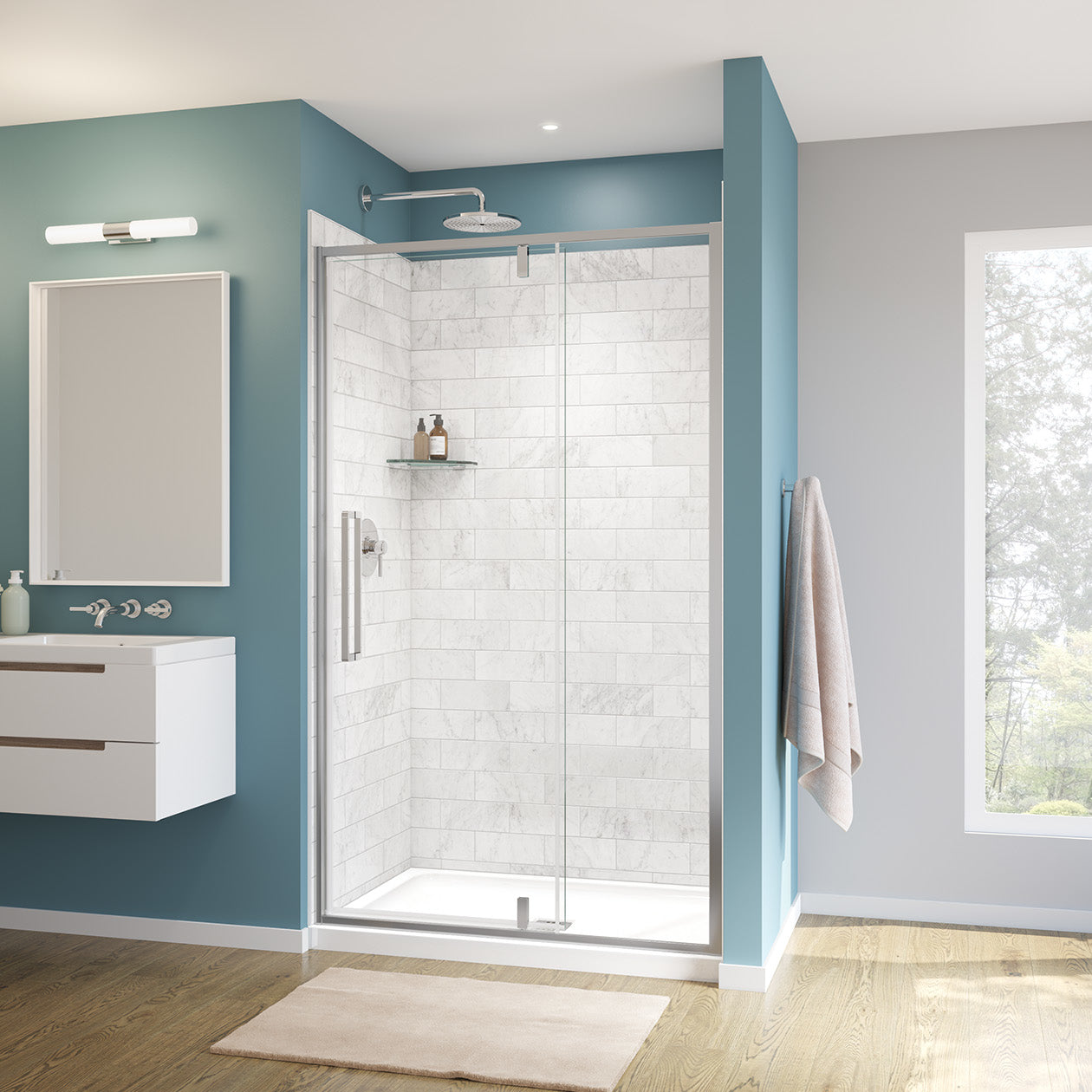 Maax Uptown 45-47 x 76 in. 8 mm Pivot Shower Door for Alcove Installation with Clear glass