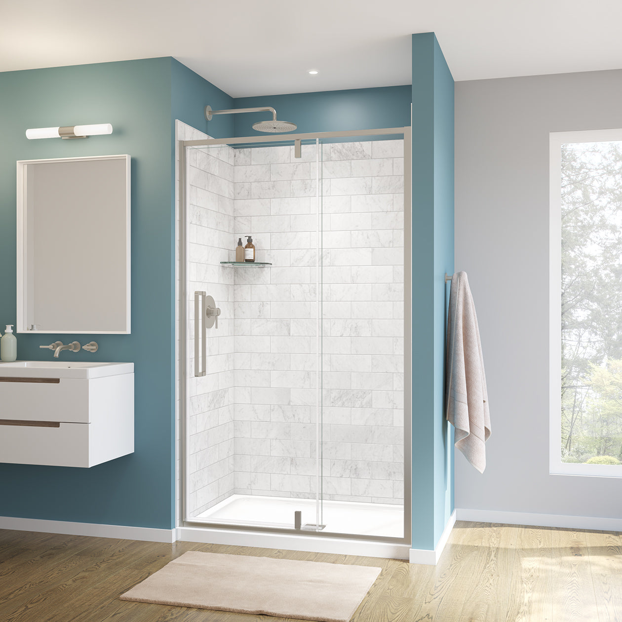 Maax Uptown 45-47 x 76 in. 8 mm Pivot Shower Door for Alcove Installation with Clear glass