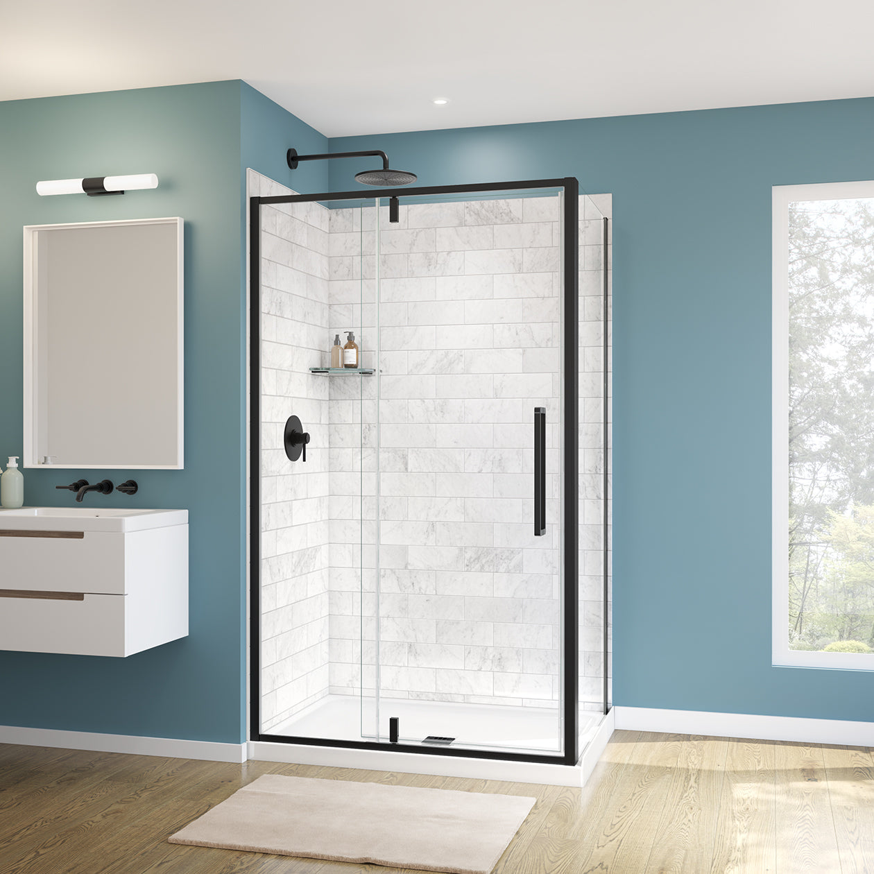 Maax Uptown 45-47 x 76 in. 8 mm Pivot Shower Door for Alcove Installation with Clear glass