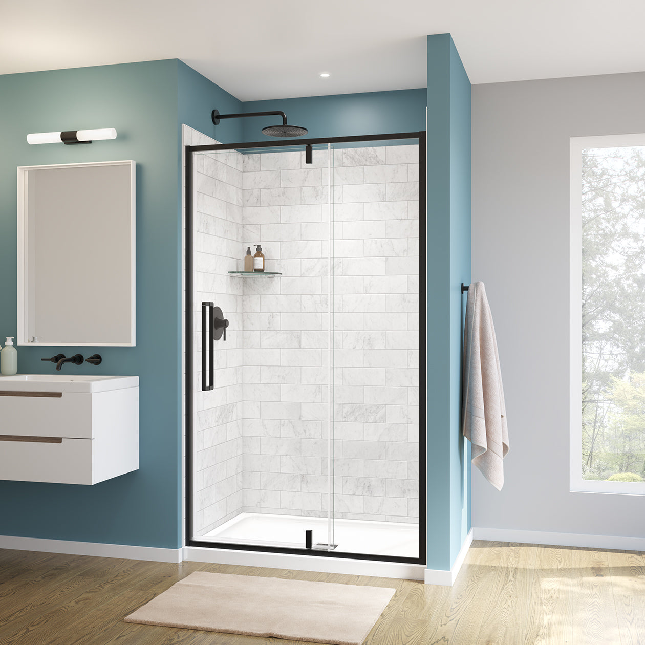 Maax Uptown 45-47 x 76 in. 8 mm Pivot Shower Door for Alcove Installation with Clear glass