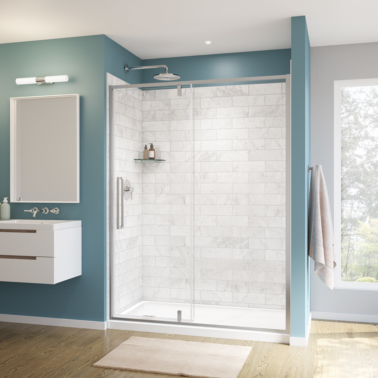 Maax Uptown 57-59 x 76 in. 8 mm Pivot Shower Door for Alcove Installation with Clear glass
