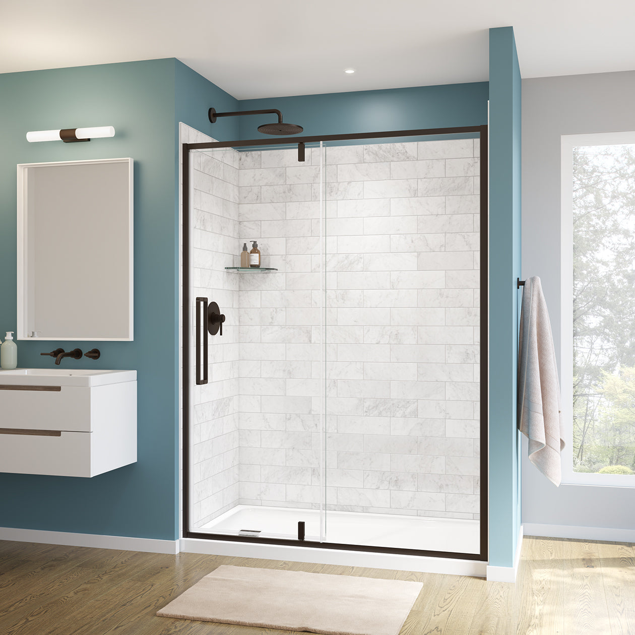 Maax Uptown 57-59 x 76 in. 8 mm Pivot Shower Door for Alcove Installation with Clear glass