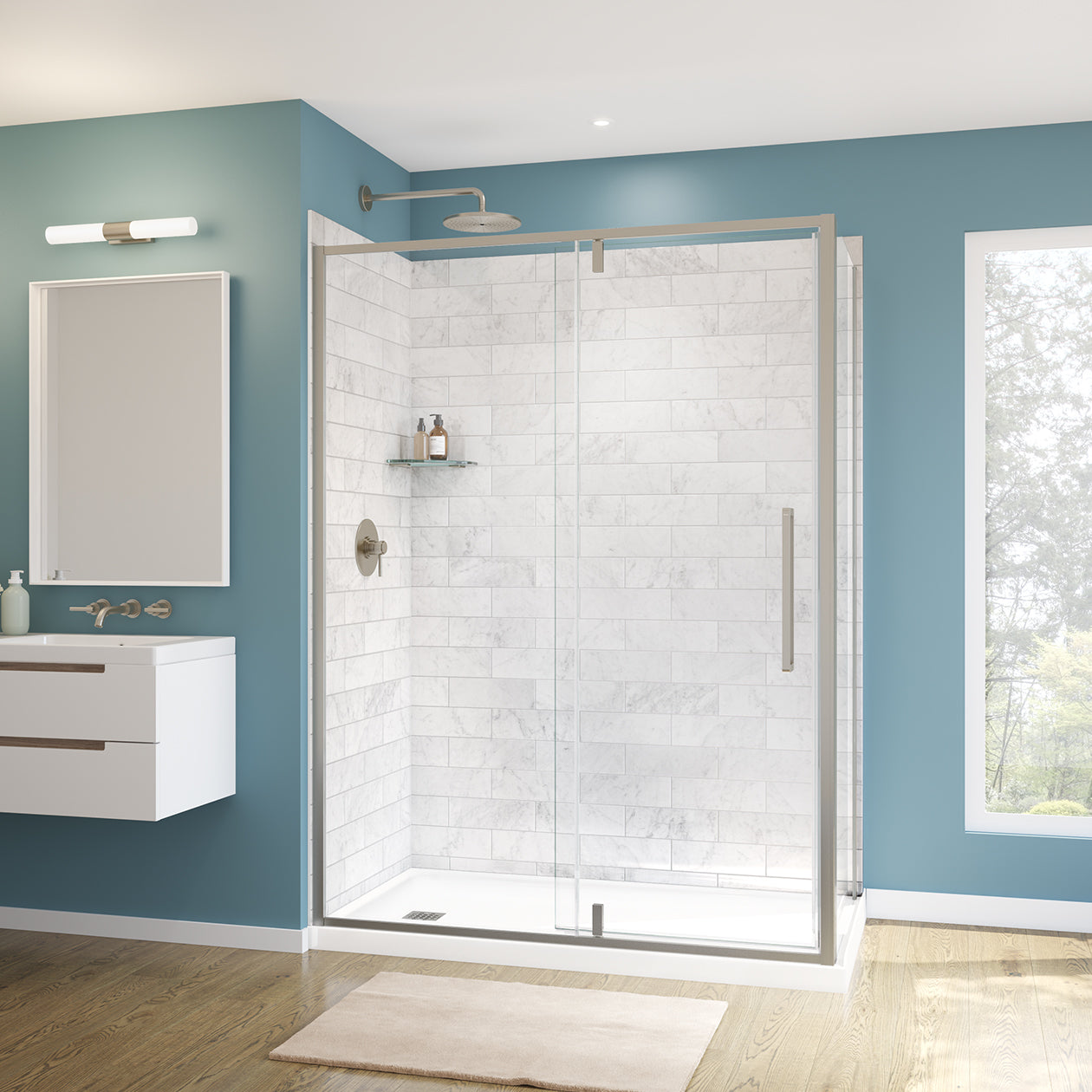 Maax Uptown 57-59 x 76 in. 8 mm Pivot Shower Door for Alcove Installation with Clear glass