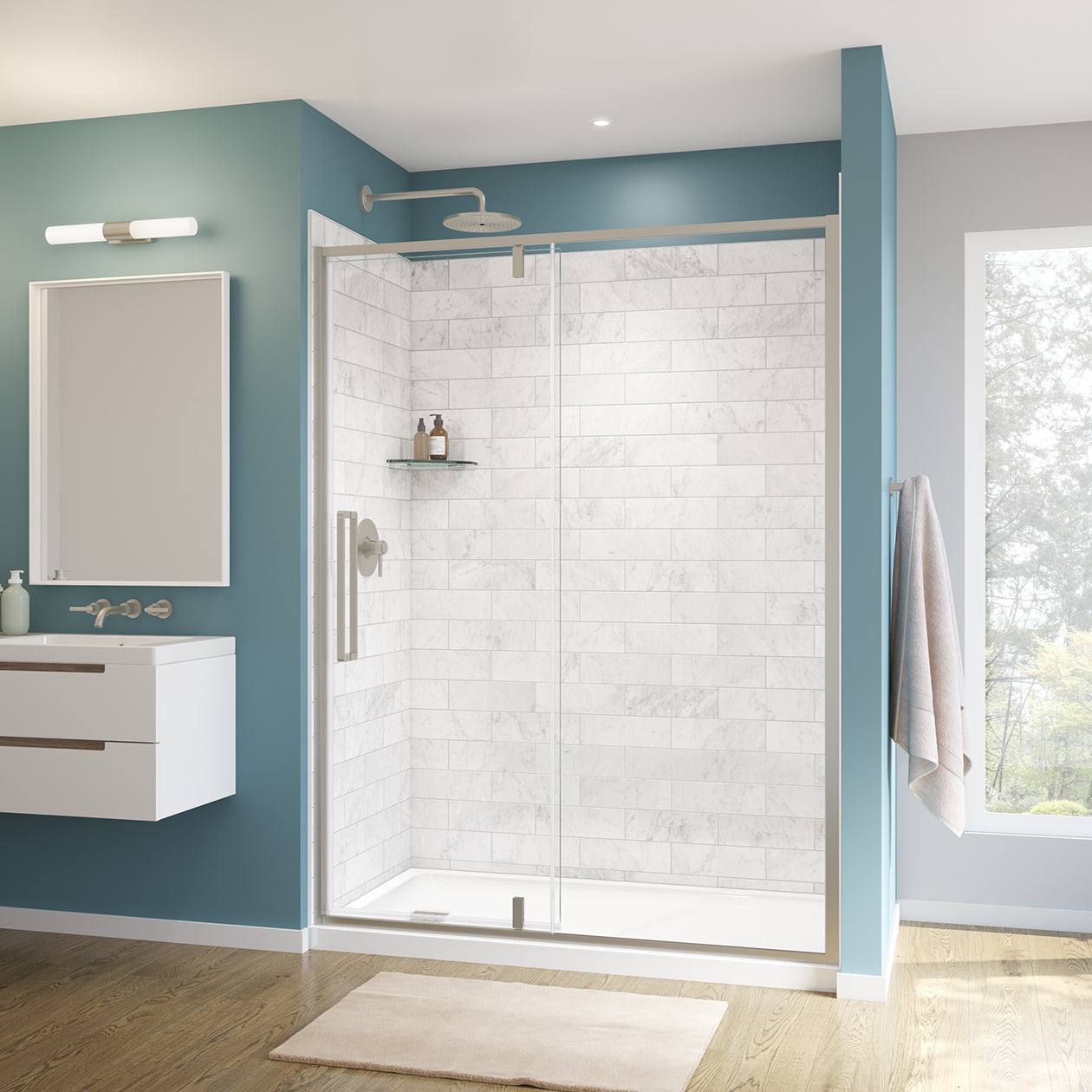 Maax Uptown 57-59 x 76 in. 8 mm Pivot Shower Door for Alcove Installation with Clear glass