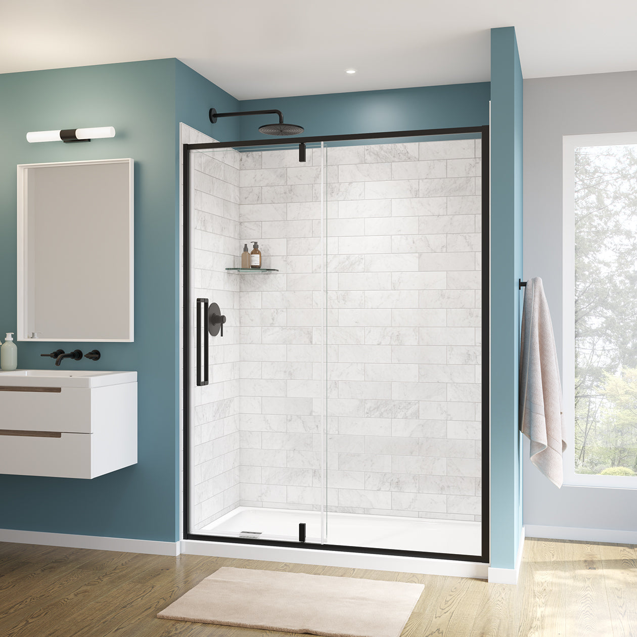Maax Uptown 57-59 x 76 in. 8 mm Pivot Shower Door for Alcove Installation with Clear glass