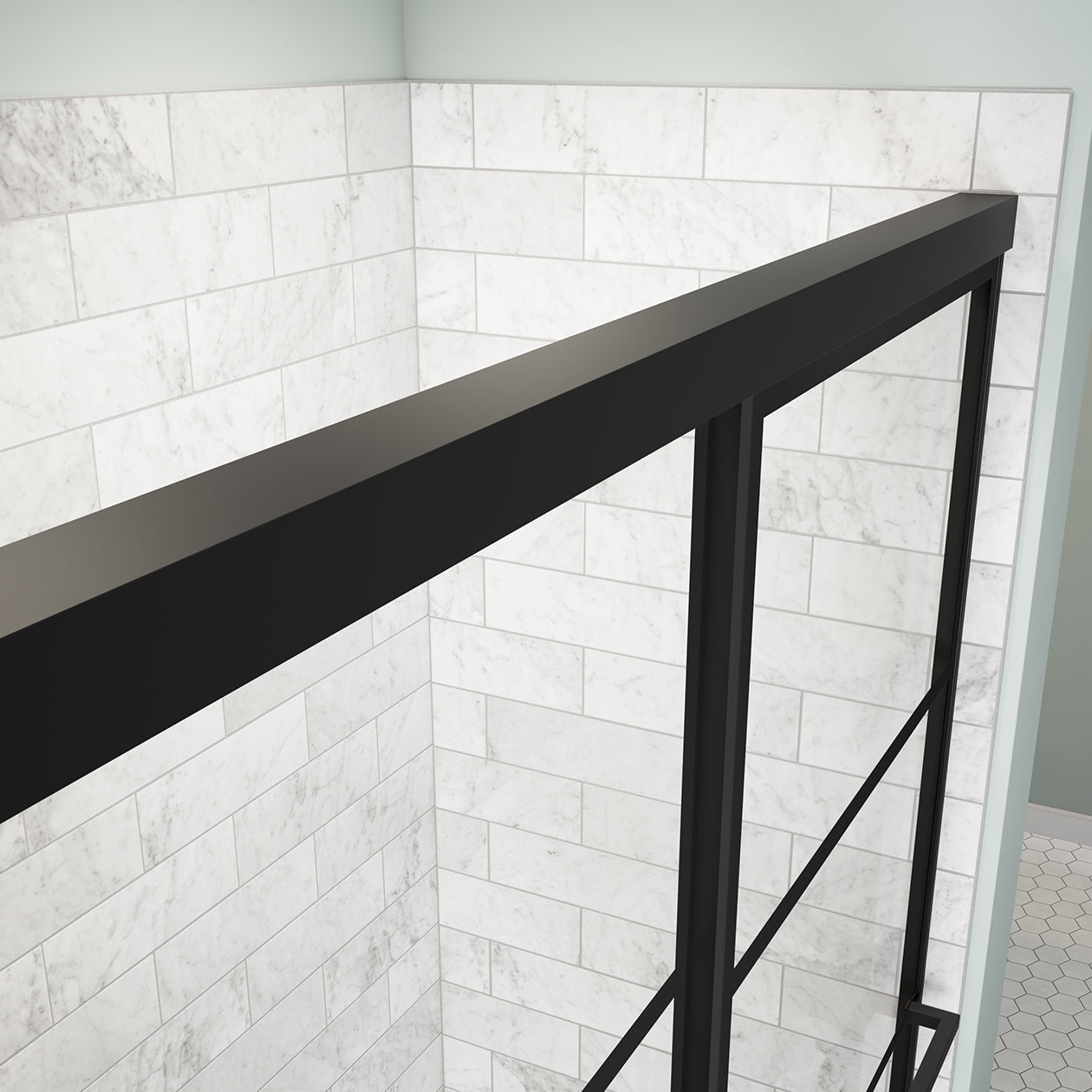 Maax Incognito 76 Shaker 44-47 x 76 in. 8mm Bypass Shower Door for Alcove Installation with Shaker glass in Matte Black