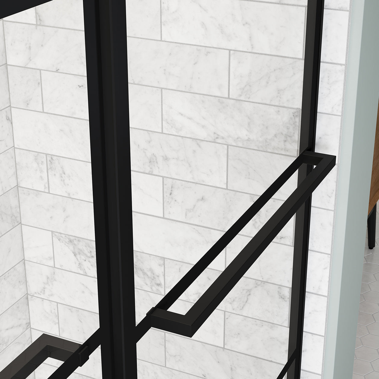 Maax Incognito 76 Shaker 44-47 x 76 in. 8mm Bypass Shower Door for Alcove Installation with Shaker glass in Matte Black
