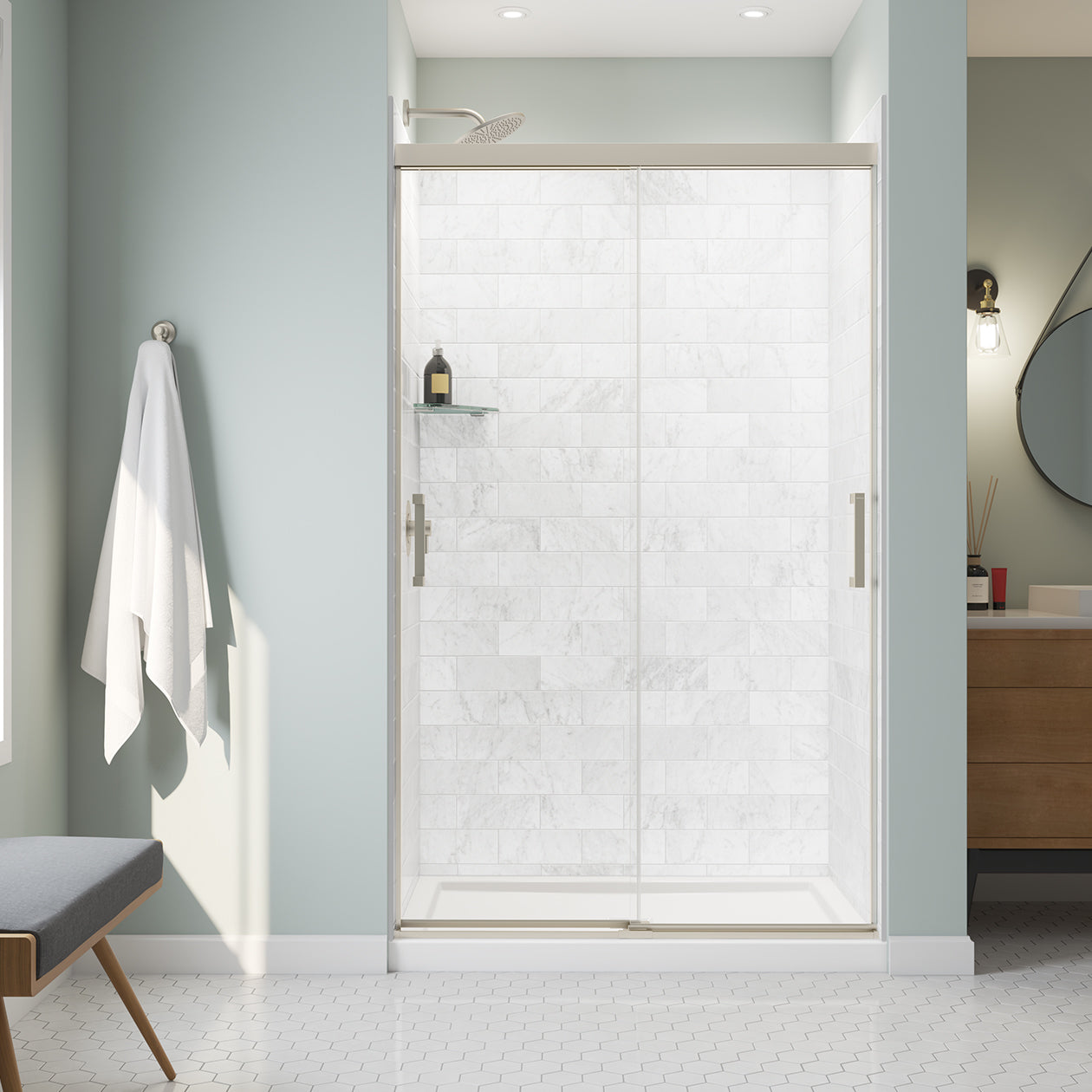 Maax Incognito 76 44-47 x 76 in. 8mm Bypass Shower Door for Alcove Installation with Clear glass