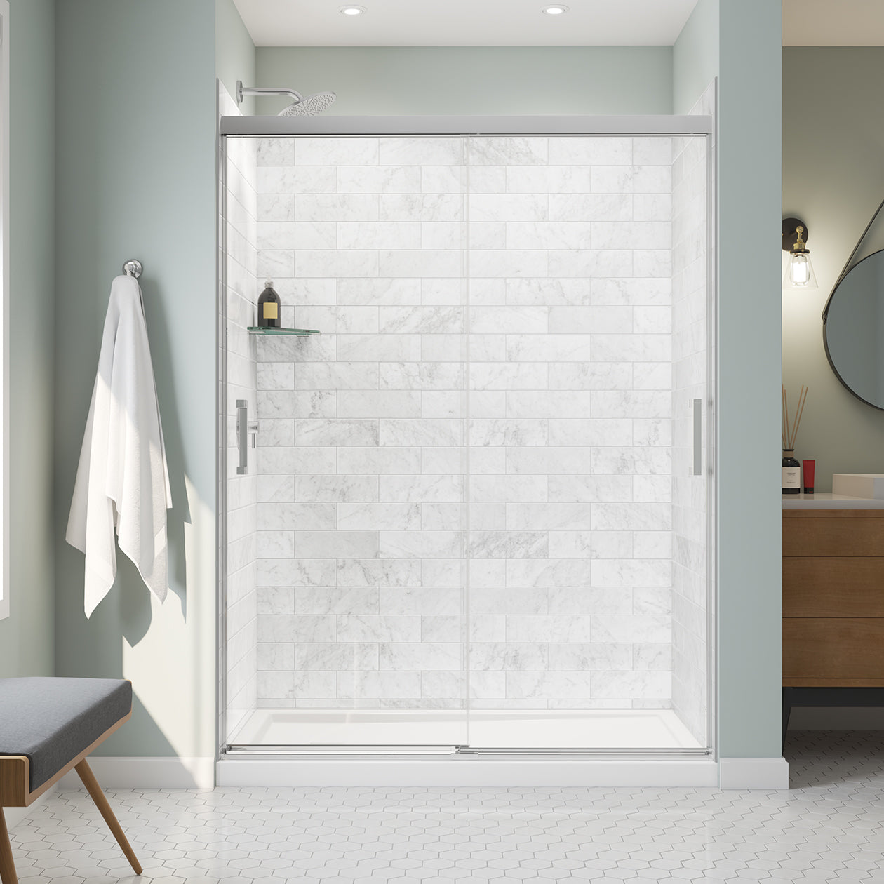 Maax Incognito 76 56-59 x 76 in. 8mm Bypass Shower Door for Alcove Installation with Clear glass