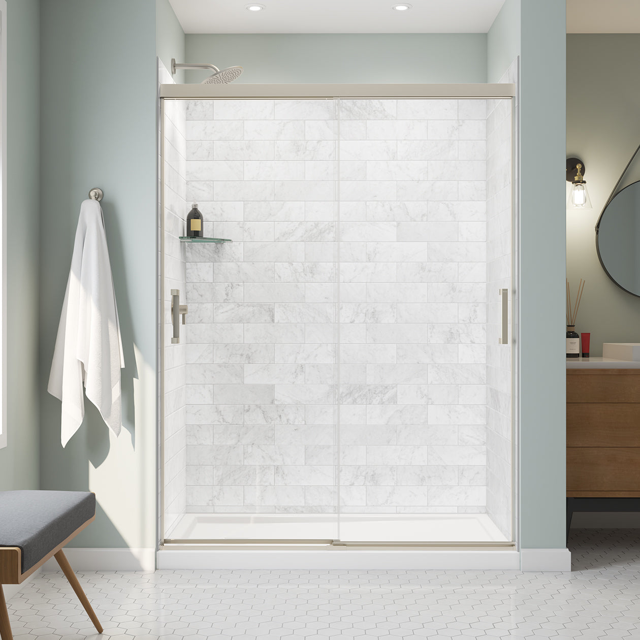 Maax Incognito 76 56-59 x 76 in. 8mm Bypass Shower Door for Alcove Installation with Clear glass