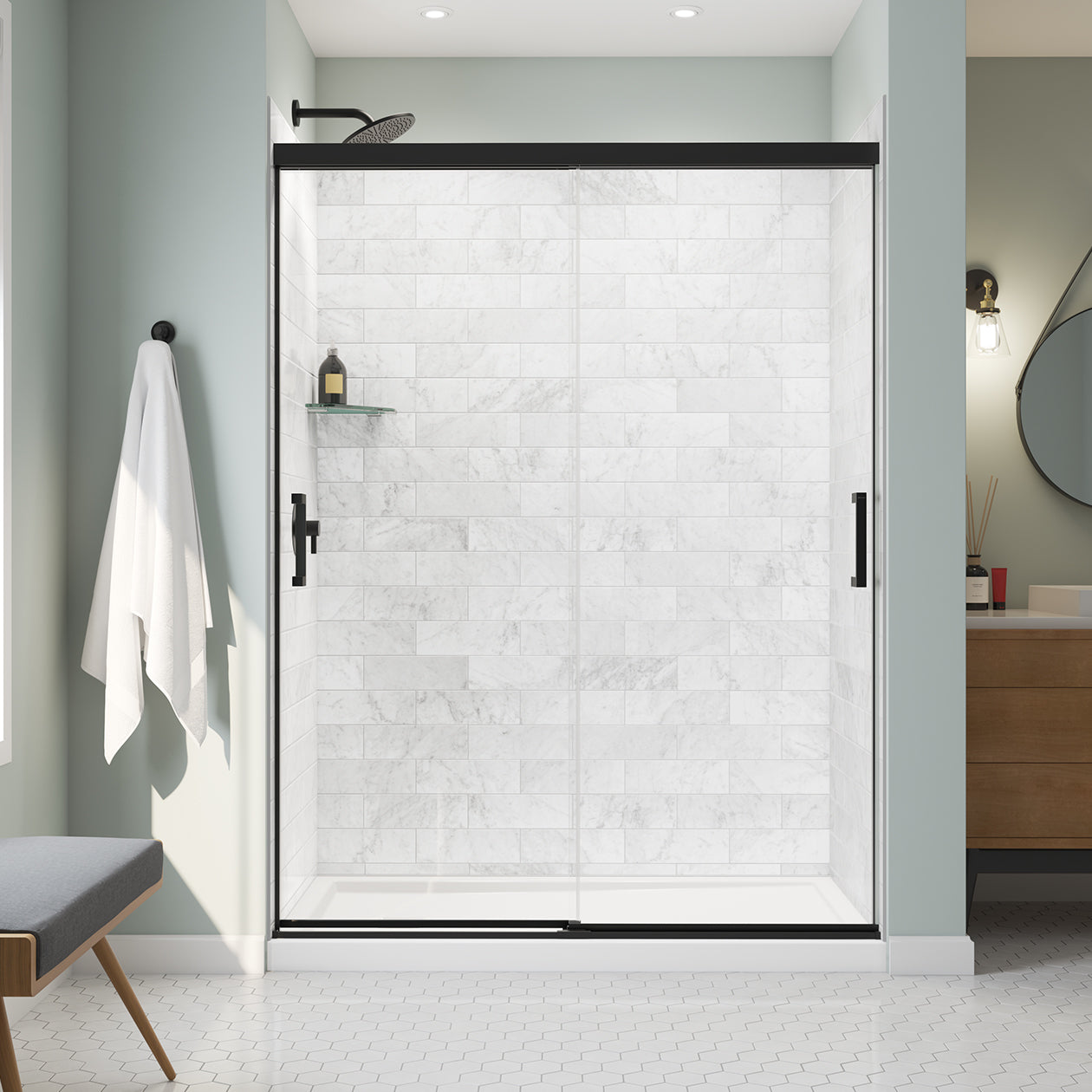 Maax Incognito 76 56-59 x 76 in. 8mm Bypass Shower Door for Alcove Installation with Clear glass