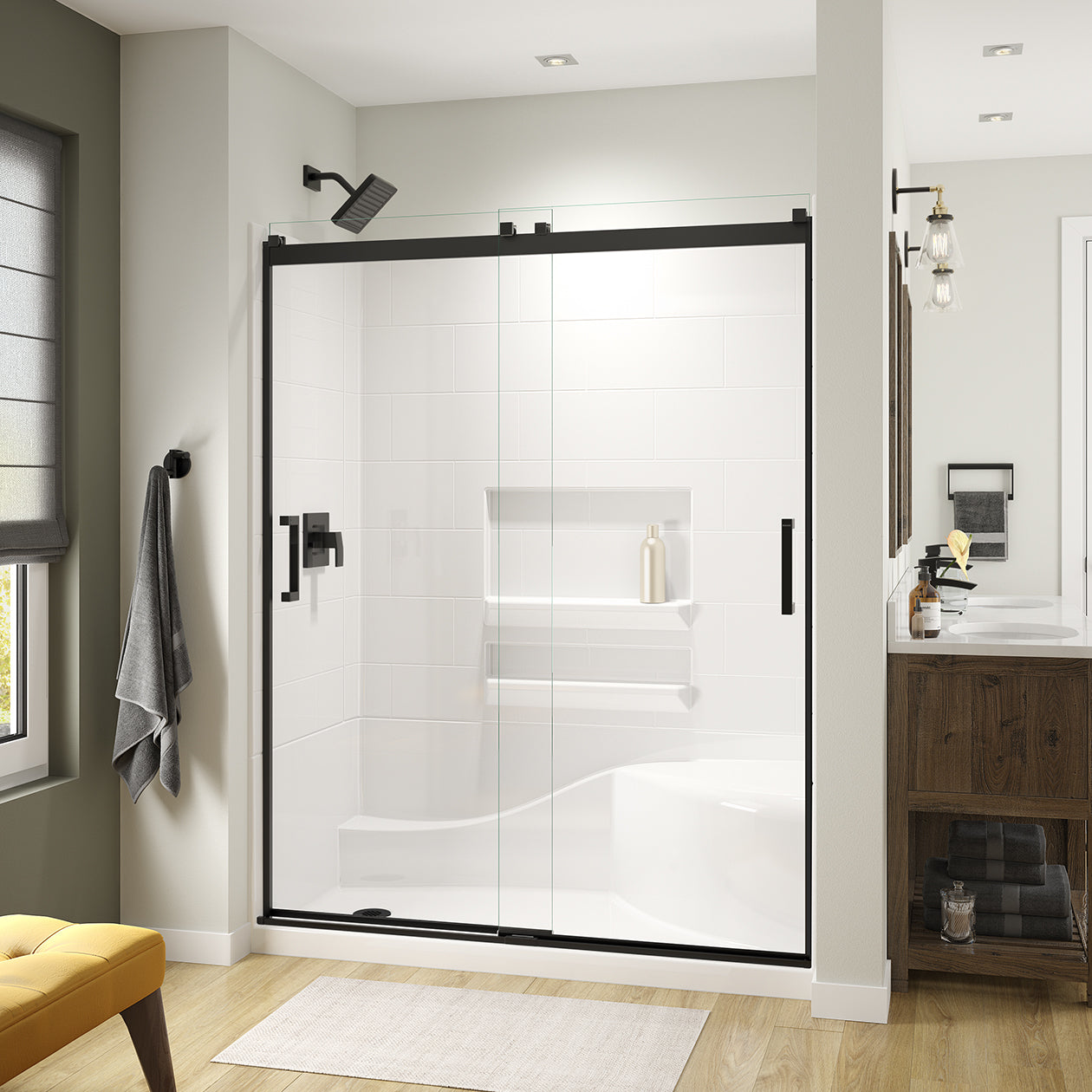 Maax Revelation Square 56-59 x 70 ½-73 in. 6 mm Bypass Shower Door for Alcove Installation with Clear glass