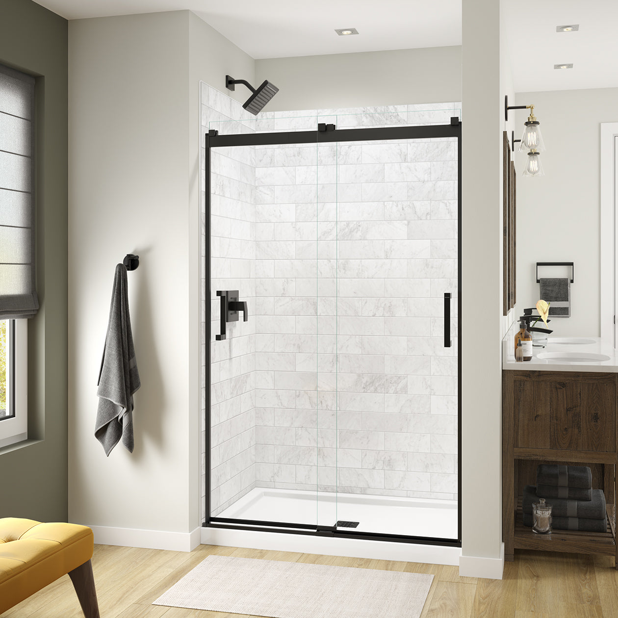 Maax Revelation Square 44-47 x 70 ½-73 in. 8mm Bypass Shower Door for Alcove Installation with Clear glass in Brushed Nickel