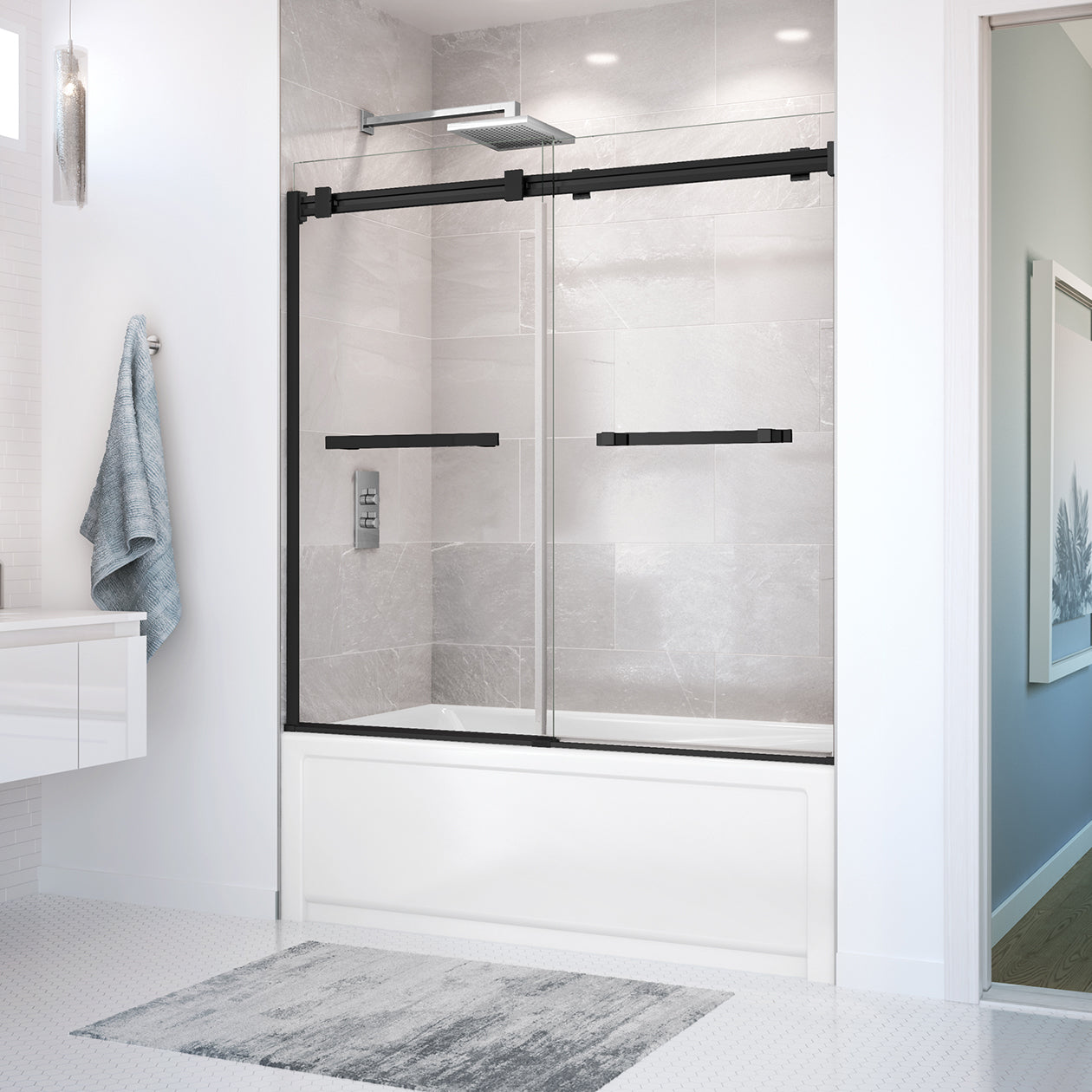Maax Duel 56-59 x 55 ½ x 59 in. 8 mm Bypass Tub Door for Alcove Installation with Clear glass