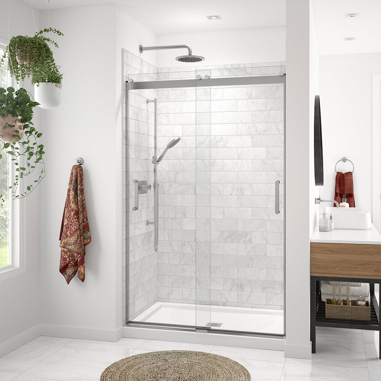 Maax Revelation Round 44-47 in. x 70 ½-73 in. 6 mm Bypass Shower Door for Alcove Installation with Clear glass