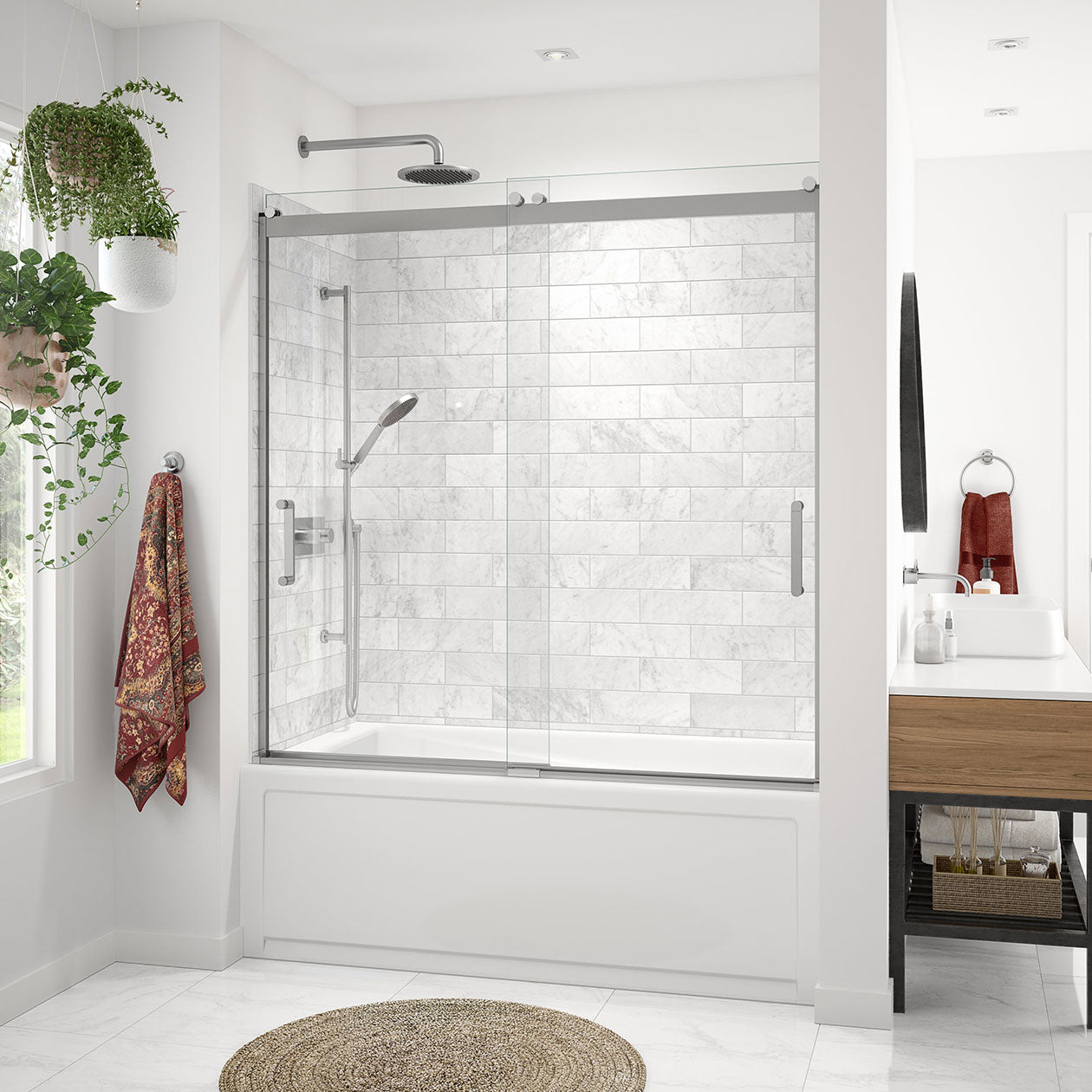 Maax Revelation Round 56-59 in. x 56 ¾-59 ¼ in. 6 mm Bypass Tub Door for Alcove Installation with Clear glass