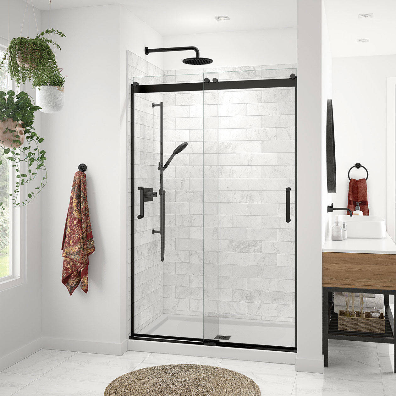 Maax Revelation Round 44-47 x 70 ½-73 in. 8mm Bypass Shower Door for Alcove Installation with Clear glass