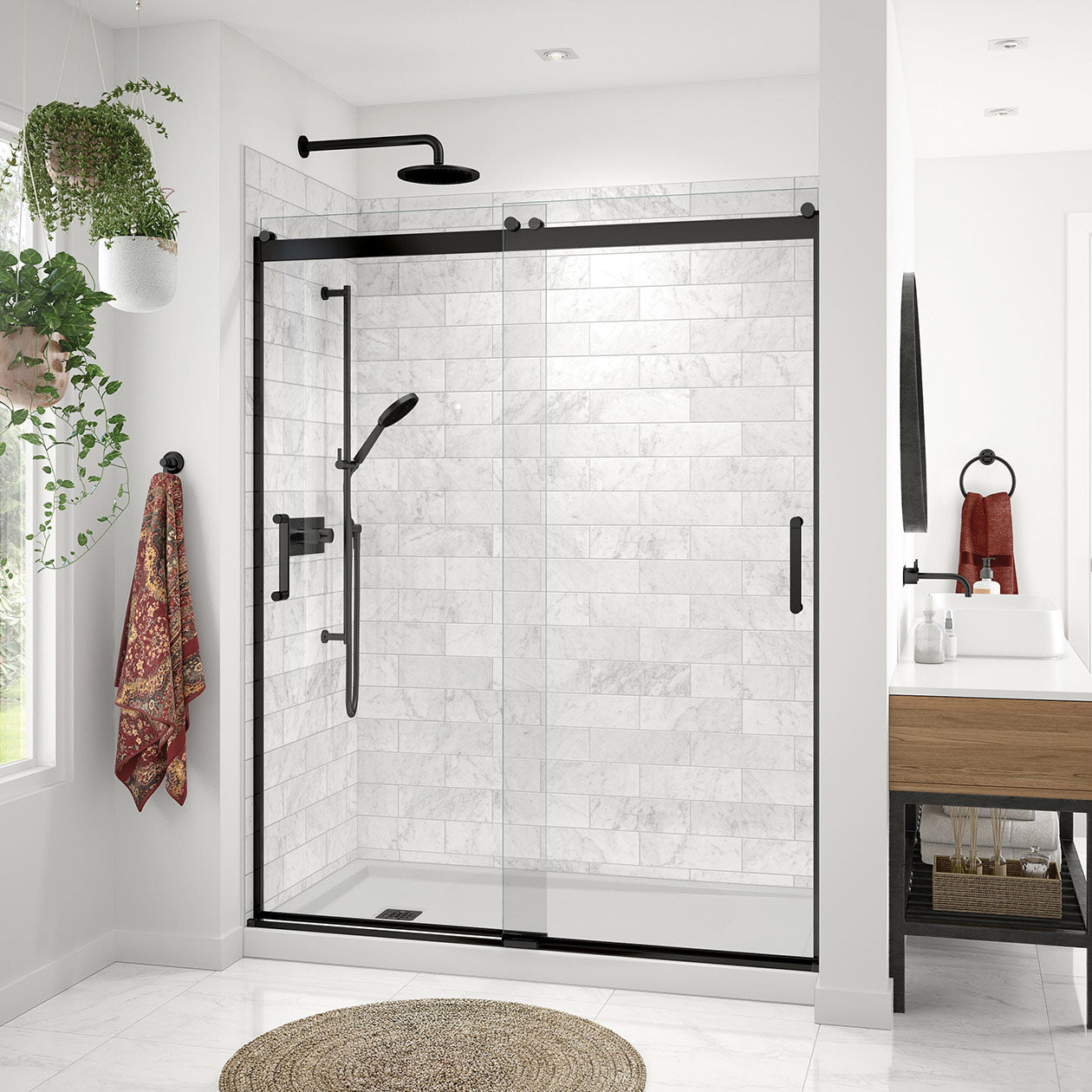 Maax Revelation Round 56-59 x 70 ½-73 in. 8mm Bypass Shower Door for Alcove Installation with Clear glass
