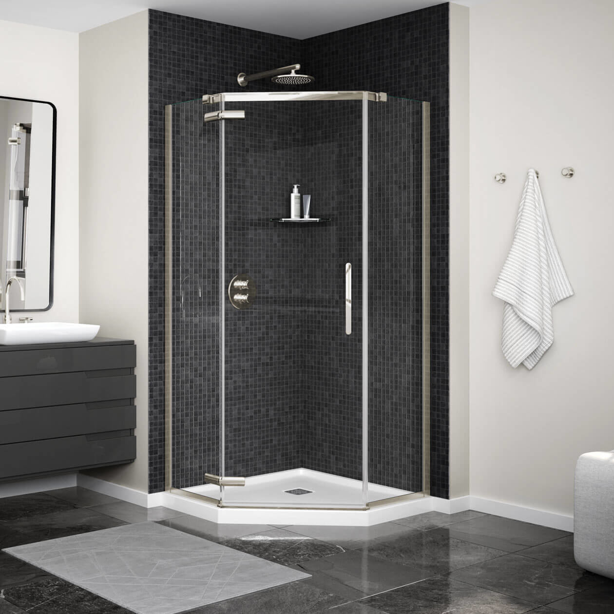 Maax Link Curve Neo-angle 38 x 38 x 75 in. 8mm Pivot Shower Door for Corner Installation with Clear glass