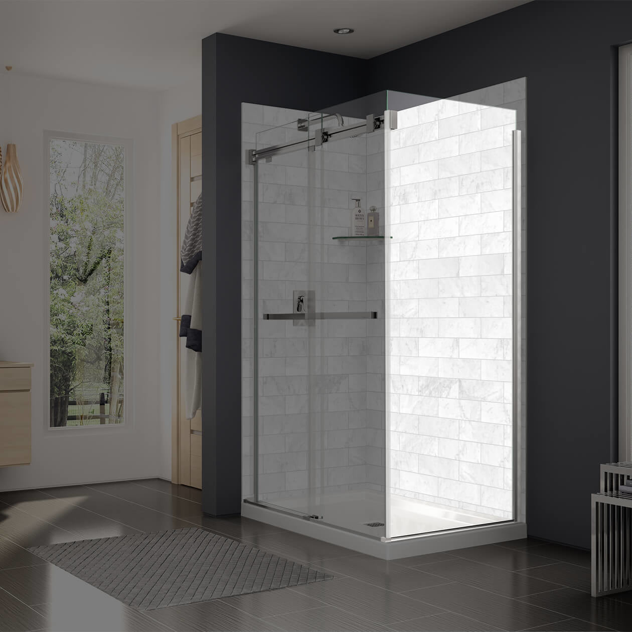 Maax Duel and Inverto Return Panel for 32 in. Base with Clear glass