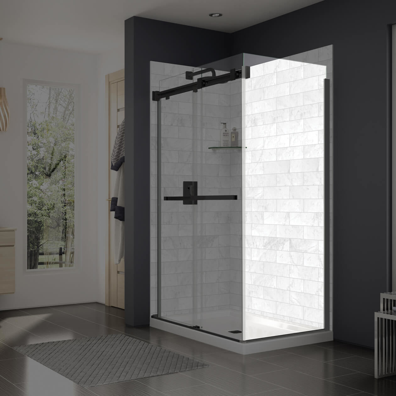 Maax Duel and Inverto Return Panel for 32 in. Base with Clear glass